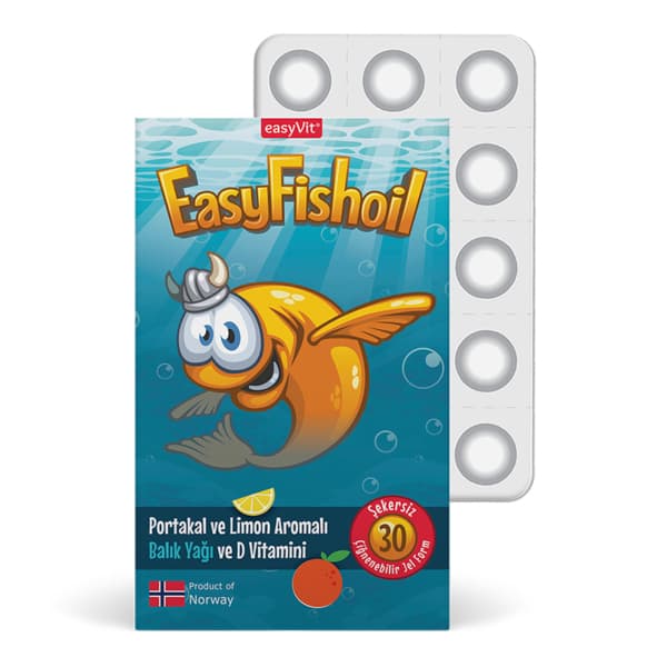 Easy Fish Oil Portakal ve Limon Aromalı Balık Yağı ve D Vitamini Çiğnenebilir 30 Tablet