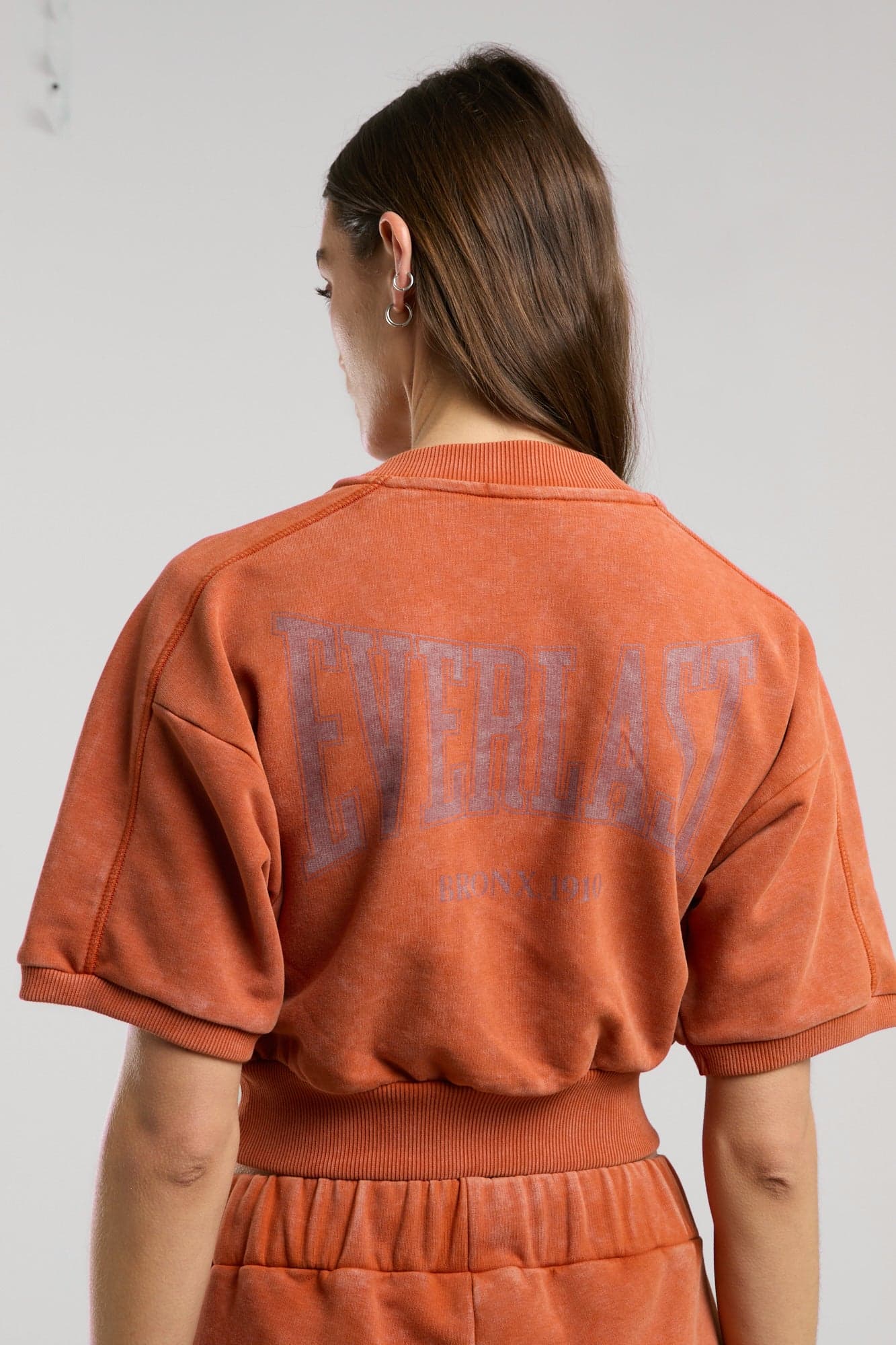 Everlast Bronx 1910 Oversize Turuncu Crop Kadın Kısa Kollu Sweatshirt