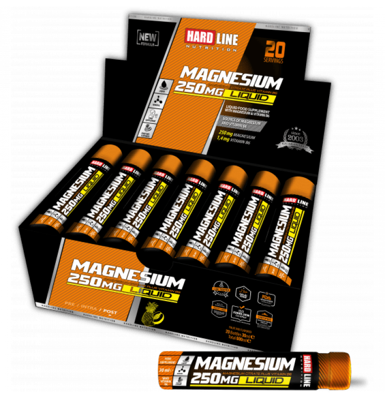 Hardline Sıvı Magnesium Liquid 250 mg. Ananas 20 Shot x 30 ml.