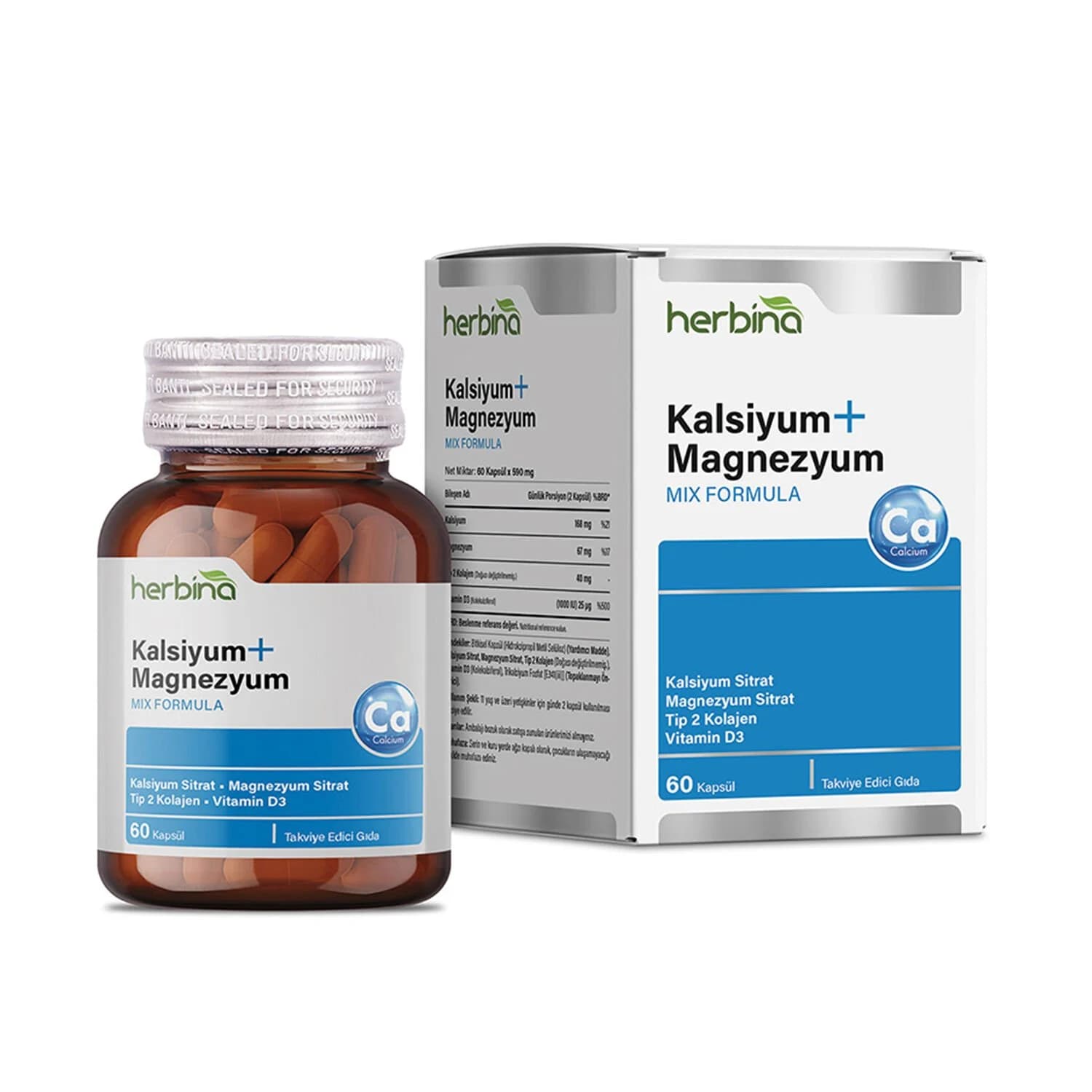 Kalsiyum Magnezyum 60 kapsül-Tip 2 Kolajen-Vitamin D3