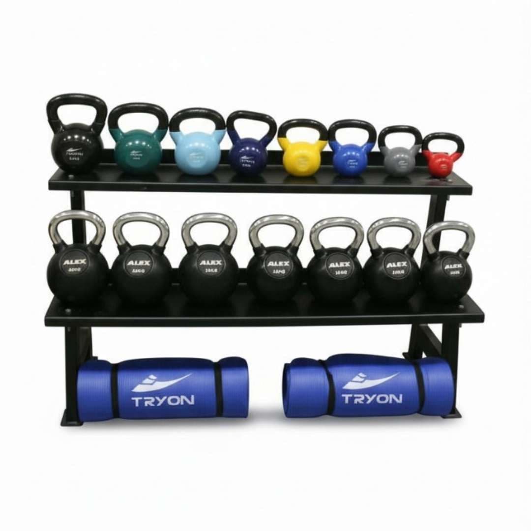Kettlebell Rafı – Profesyonel 2 Katlı Depolama Ünitesi
