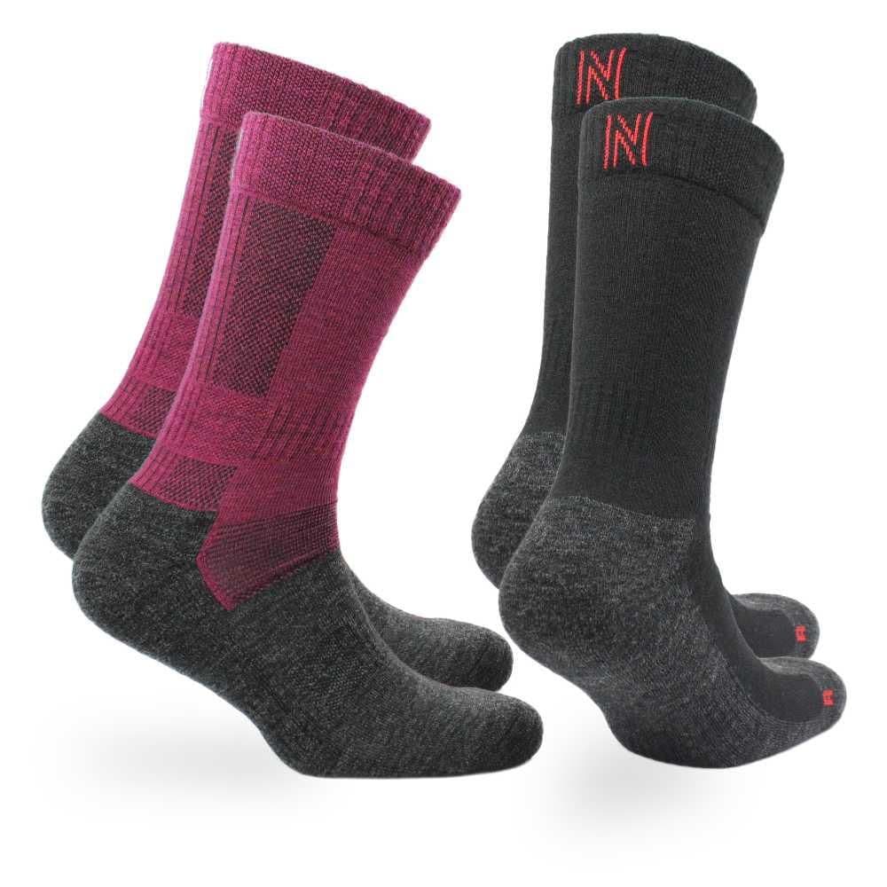 LEONARDO Merino Yünü Outdoor Yürüyüş Çorabı 2'li Paket Siyah/Magenta