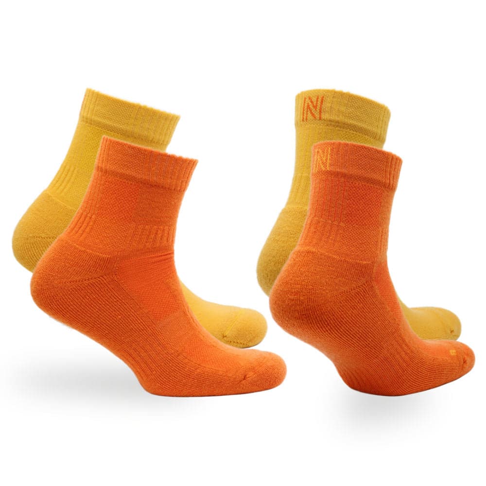 Leonardo QTR Merinos Yünü Yastıklamalı Bisiklet/Yürüyüş Çorabı 2'li Paket Sarı/Turuncu