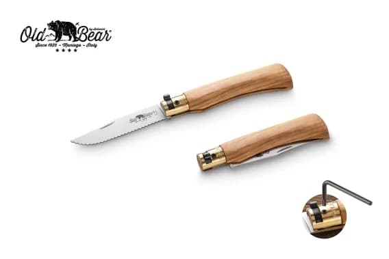 Antonini Old Bear 8cm Tırtıklı Zeytin Ağacı Saplı M Çakı