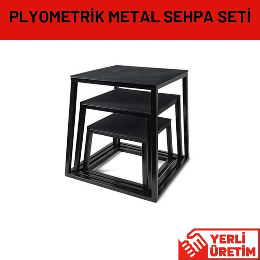 Profesyonel Plyometric Box Seti (30-45-60 cm) - Çelik Zıplama Kutusu Siyah