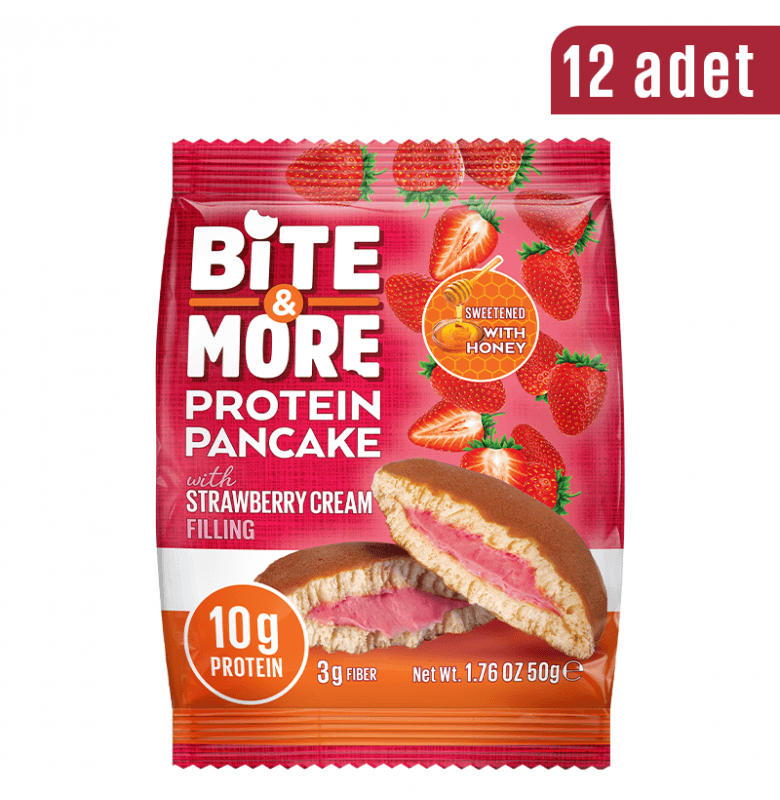 Bite & More Protein Pancake Strawberry Cream 12 Adet x 50 gram
