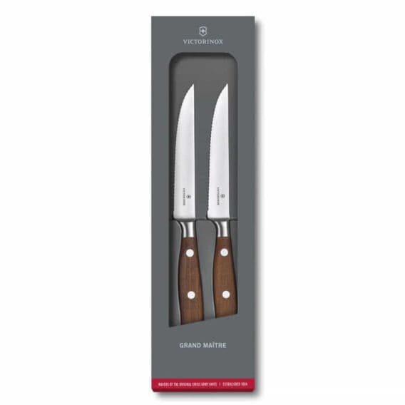 Victorinox 7.7240.2W 12cm Gül Ağacı 2li Tırtıklı Dövme Çelik Biftek Bıçağı, Hediye Kutulu