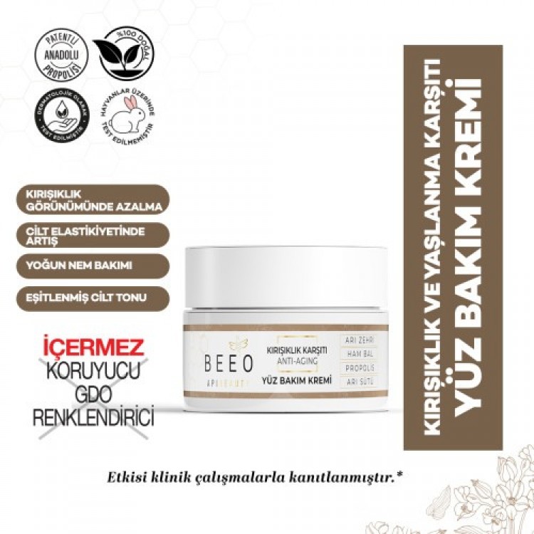 Arı Zehirli Propolisli Arı Sütlü Yaşlanma ve Kırışıklık Karşıtı Yüz Bakım Kremi Arı Zehirli Propolisli Arı Sütlü Yaşlanma ve Kırışıklık Karşıtı Yüz Bakım Kremi
