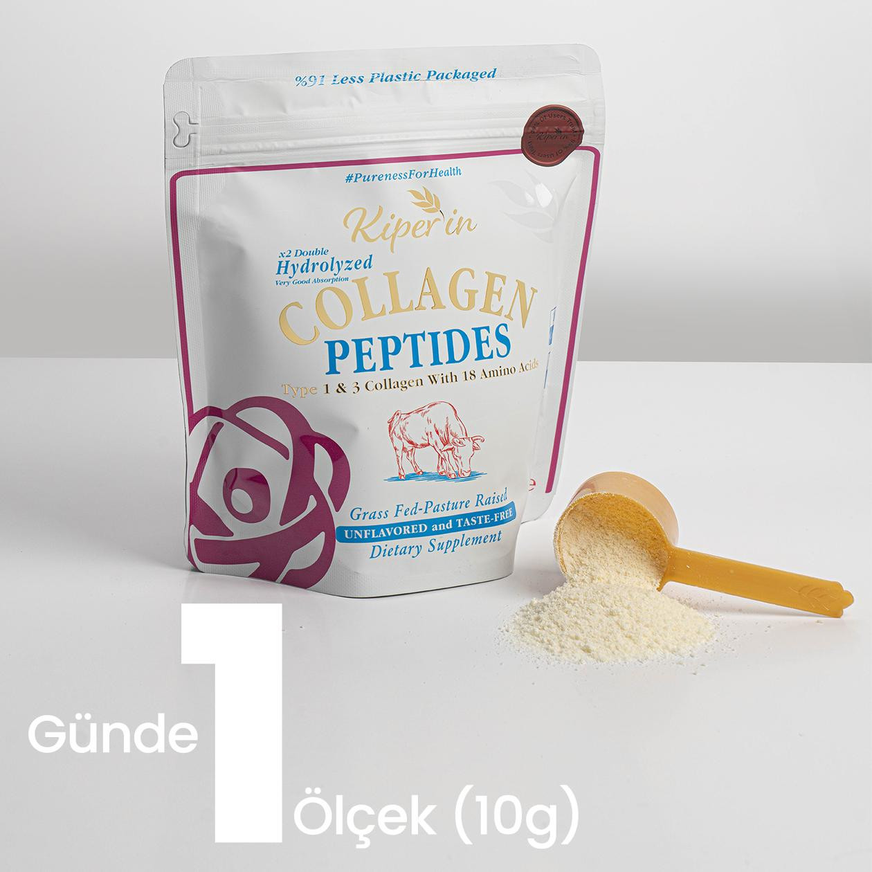 %100 Saf ve Doğal Yüksek Biyoaktif Çift Hidrolize Kolajen Peptitler içeren Diyet Takviyesi (300gr)