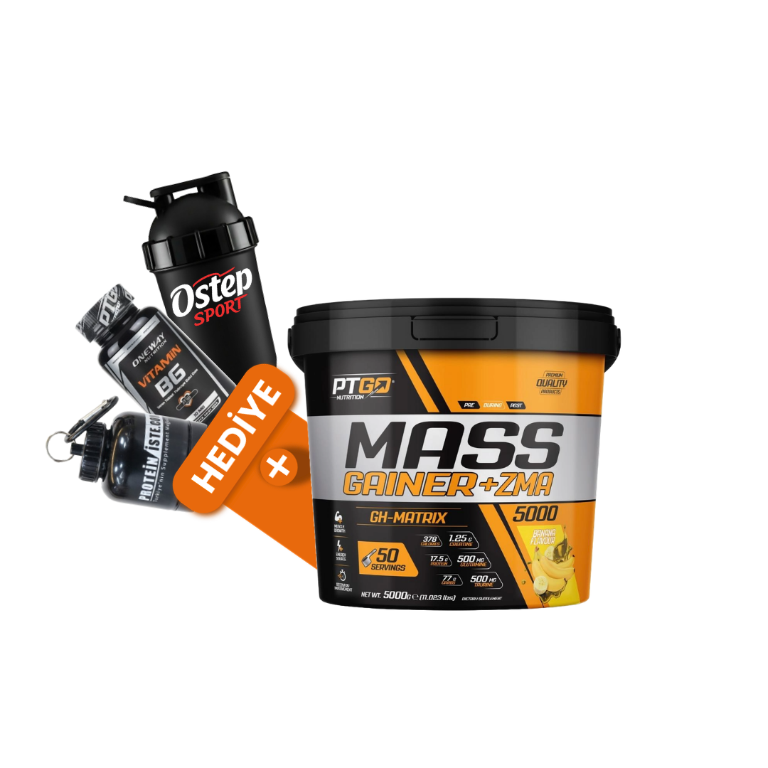 PT GO NUTRITION Mass Gainer 5 kg Kova Muz +B6 (60 KAPSÜL) + Shaker + Saklama Kabı