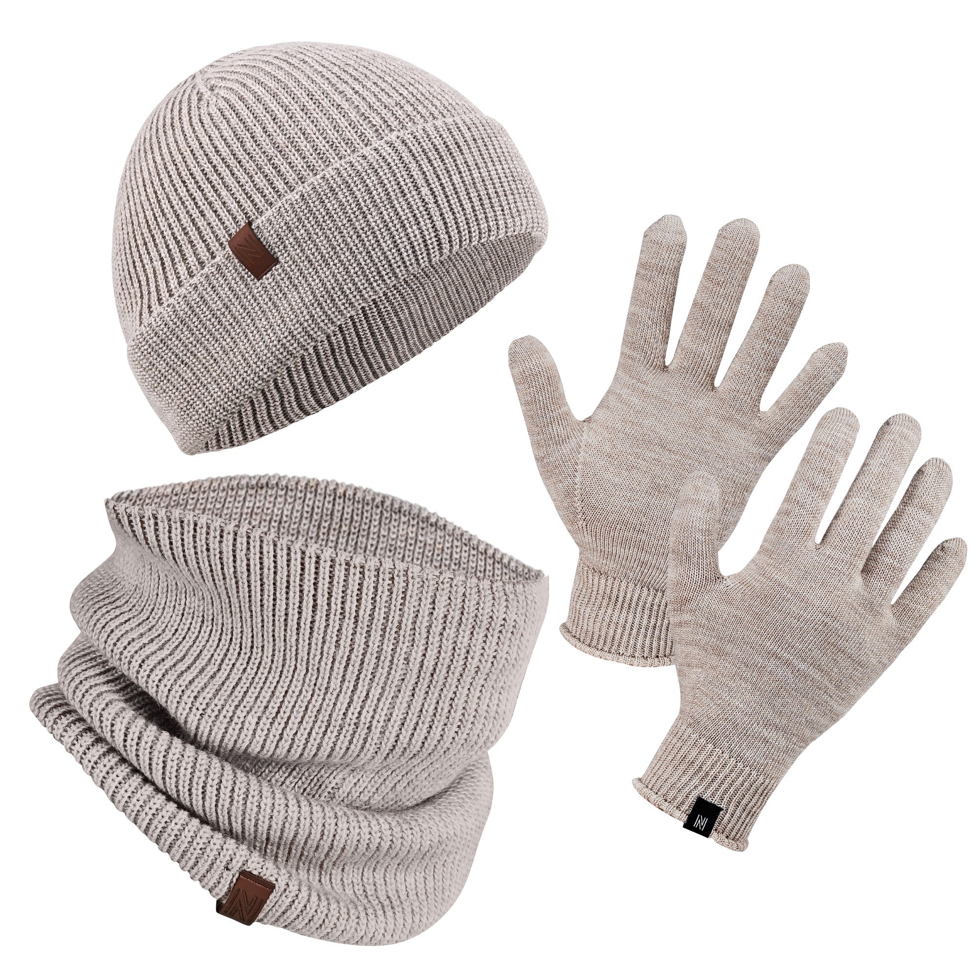 Winter Set %70 Merino Yünü Termal Bere Boyunluk ve Eldiven 3'lü Kış Seti - Krem