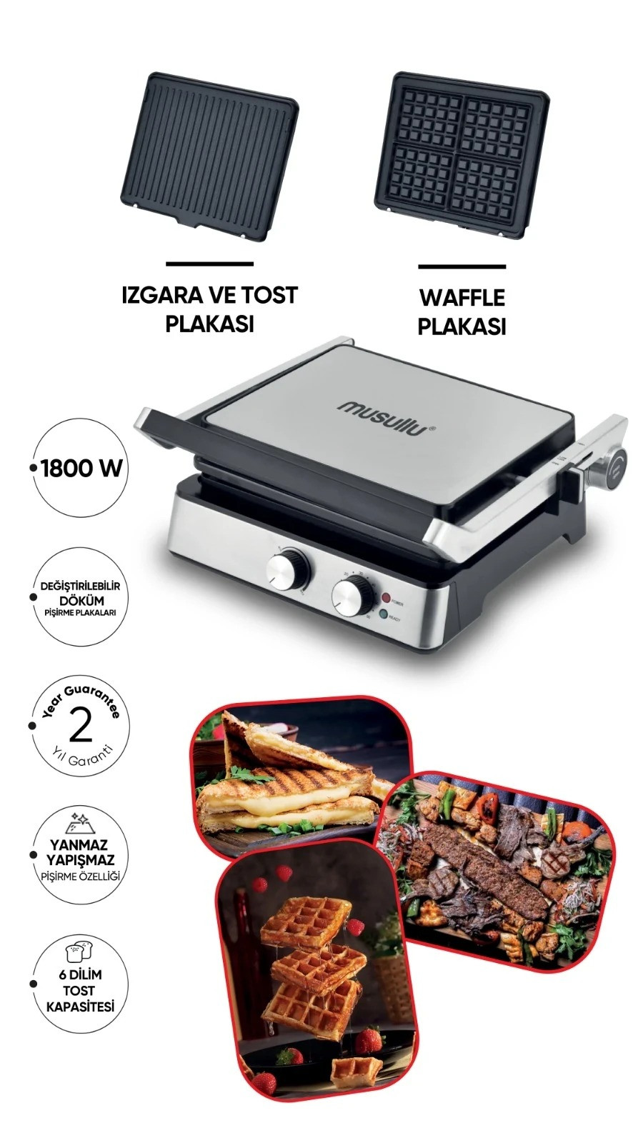 Musullu Izgara Tost Waffle Makinesi