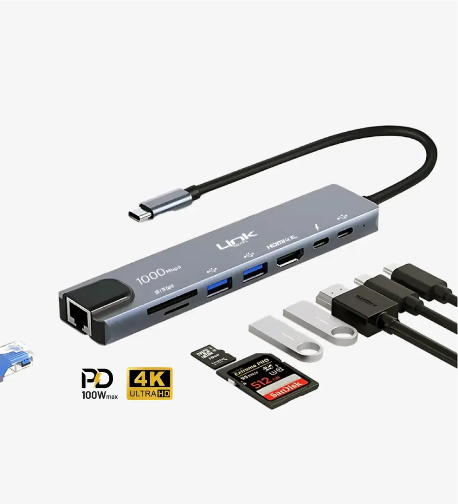 A205 Premium 8 in 1 RJ45, HDMI, Type-C Hub and Card Reader - 3