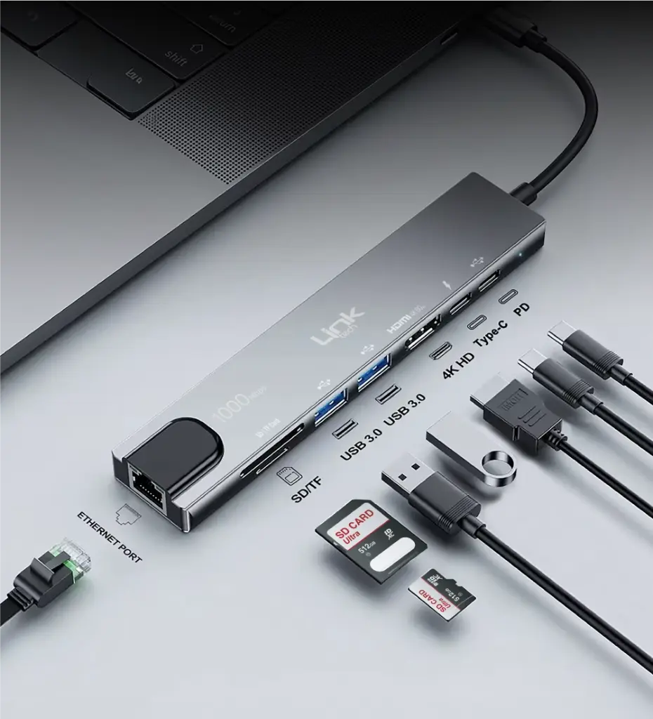 A205 Premium 8 in 1 RJ45, HDMI, Type-C Hub and Card Reader - 5