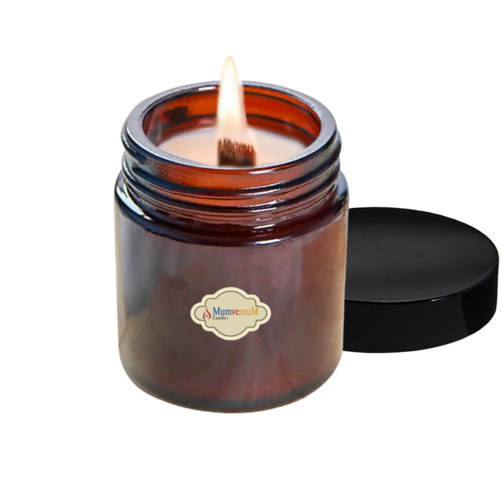 Soy Wax Wooden Wick Scented Amber Color Jar Candle