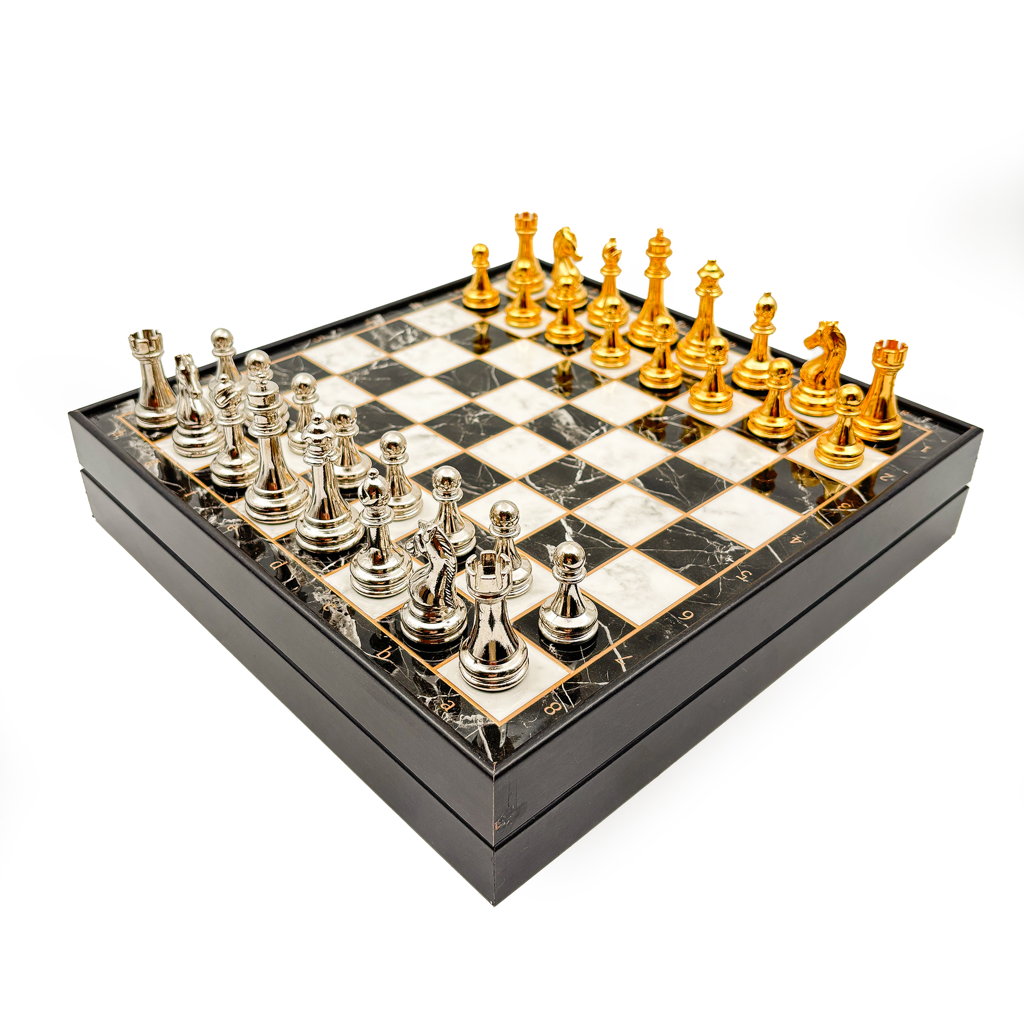 Ahşap Satranç Takımı Altın Gümüş Metal Taşlı MERKP25G - 3