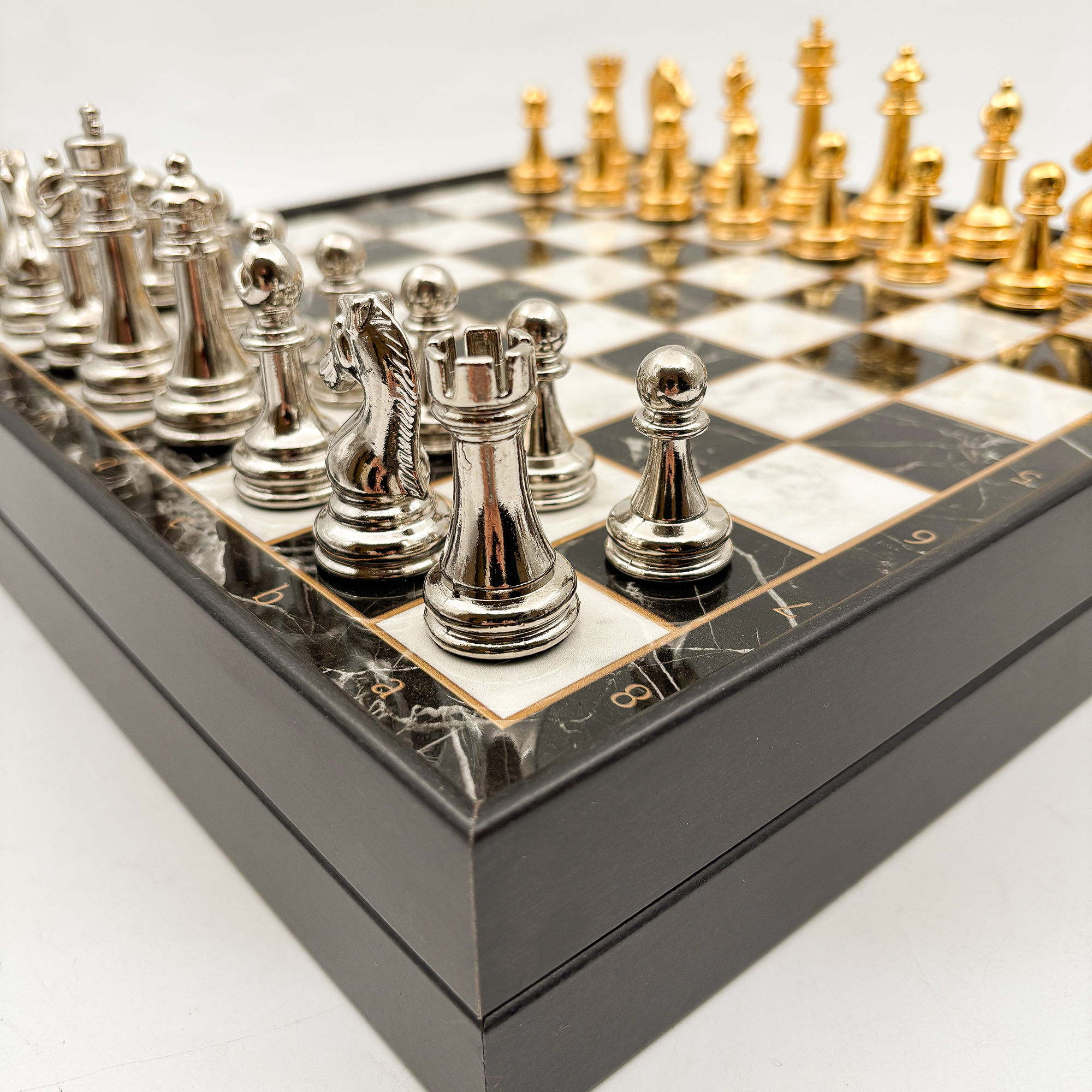 Ahşap Satranç Takımı Altın Gümüş Metal Taşlı MERKP25G - 5