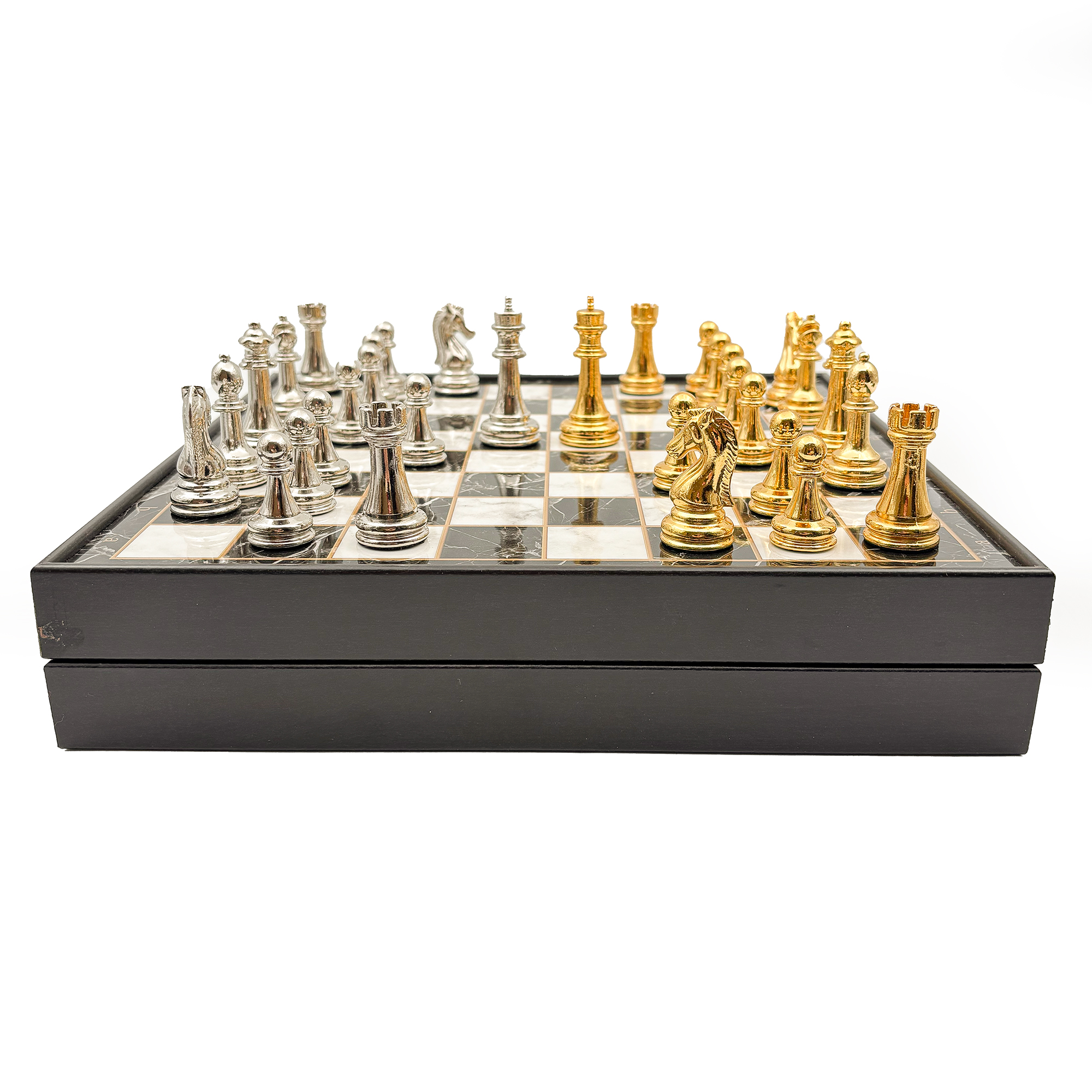 Ahşap Satranç Takımı Altın Gümüş Metal Taşlı MERKP25G - 6