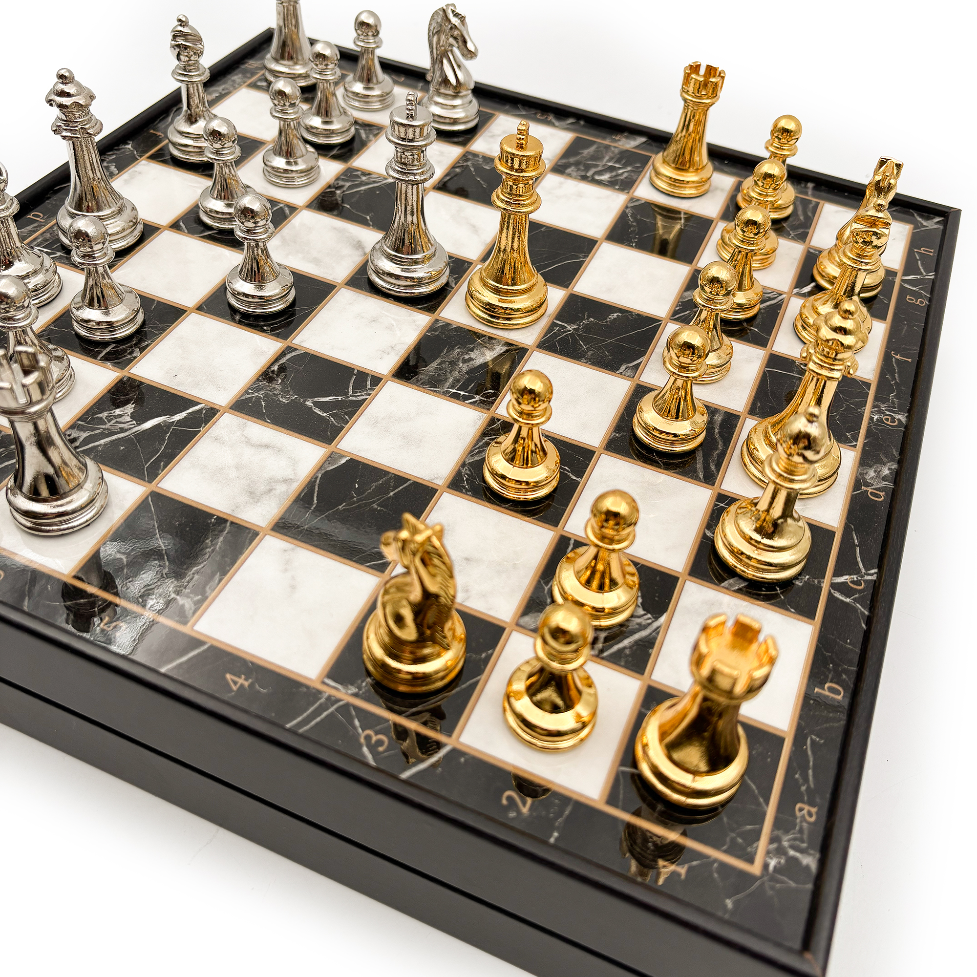 Ahşap Satranç Takımı Altın Gümüş Metal Taşlı MERKP25G - 11