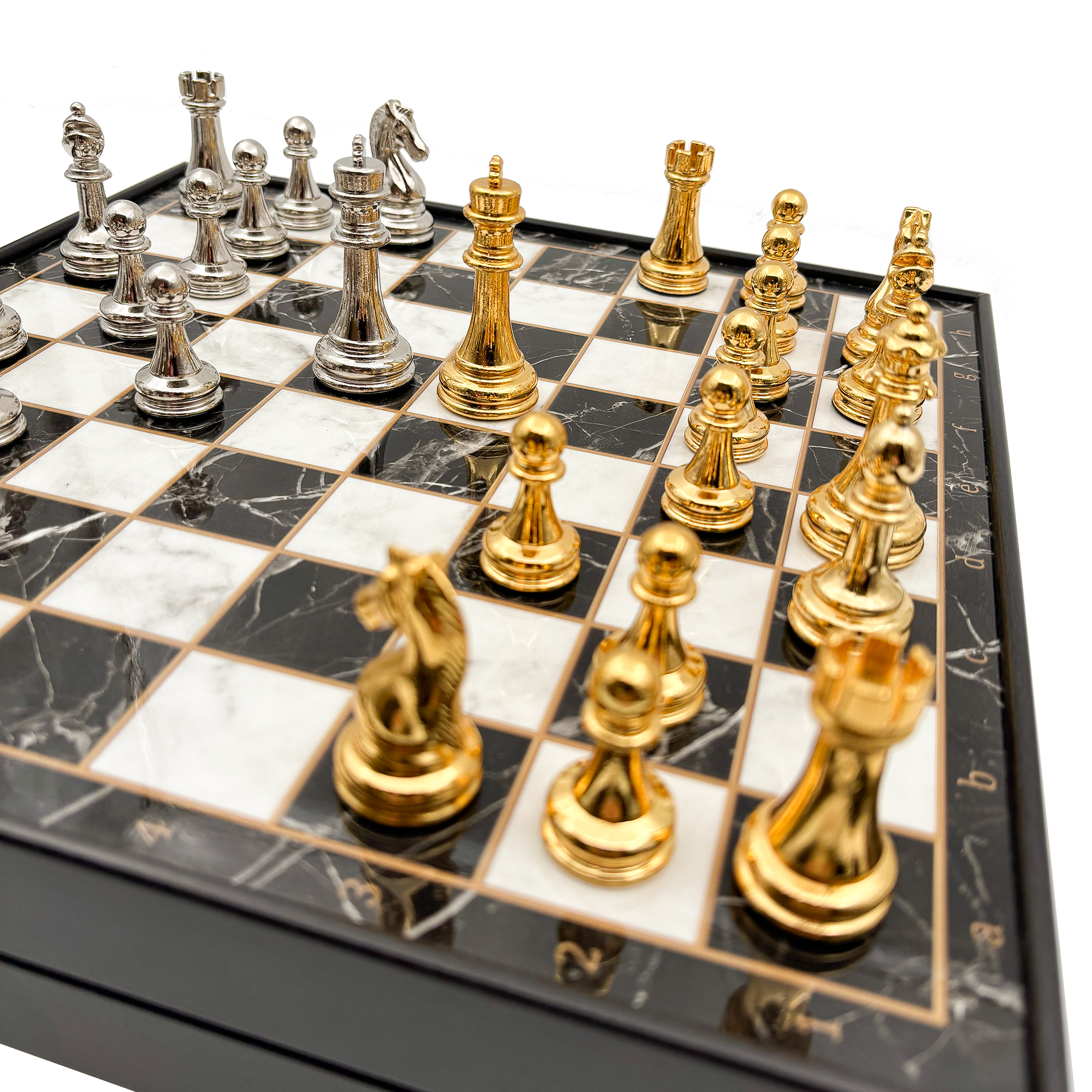 Ahşap Satranç Takımı Altın Gümüş Metal Taşlı MERKP30G - 7