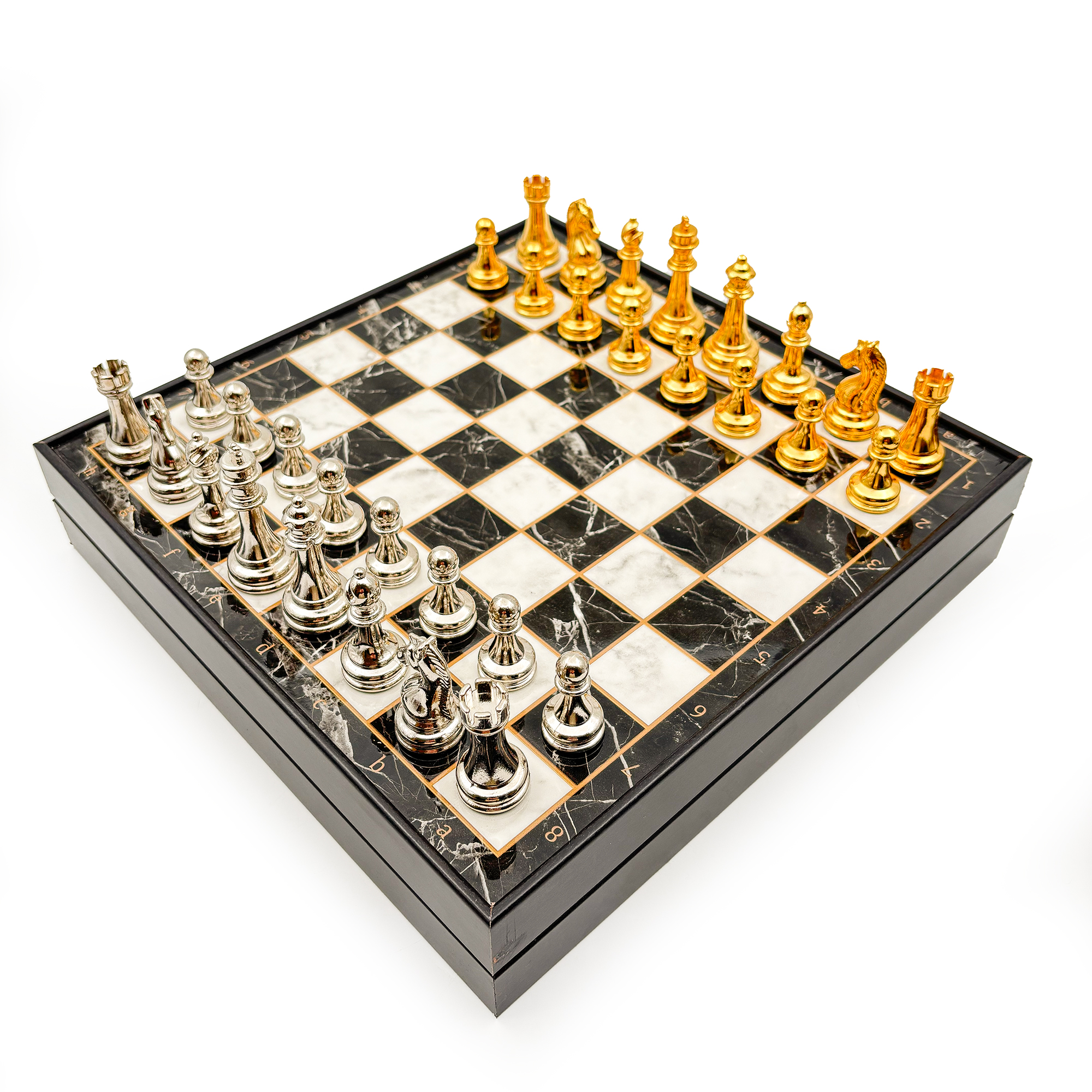 Ahşap Satranç Takımı Altın Gümüş Metal Taşlı MERKP36G - 13