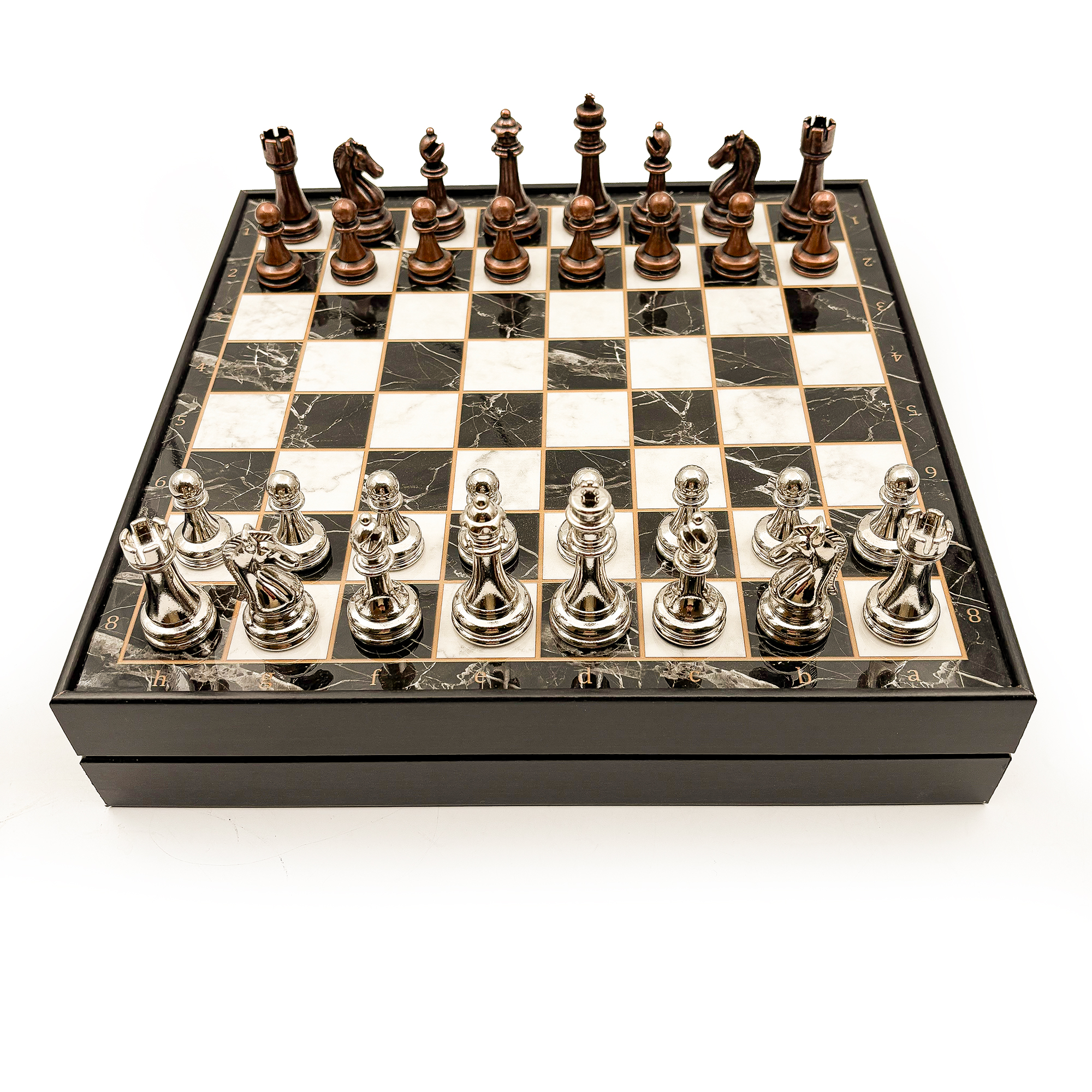 Ahşap Satranç Takımı Bakır Gümüş Metal Taşlı MERKP36B - 4