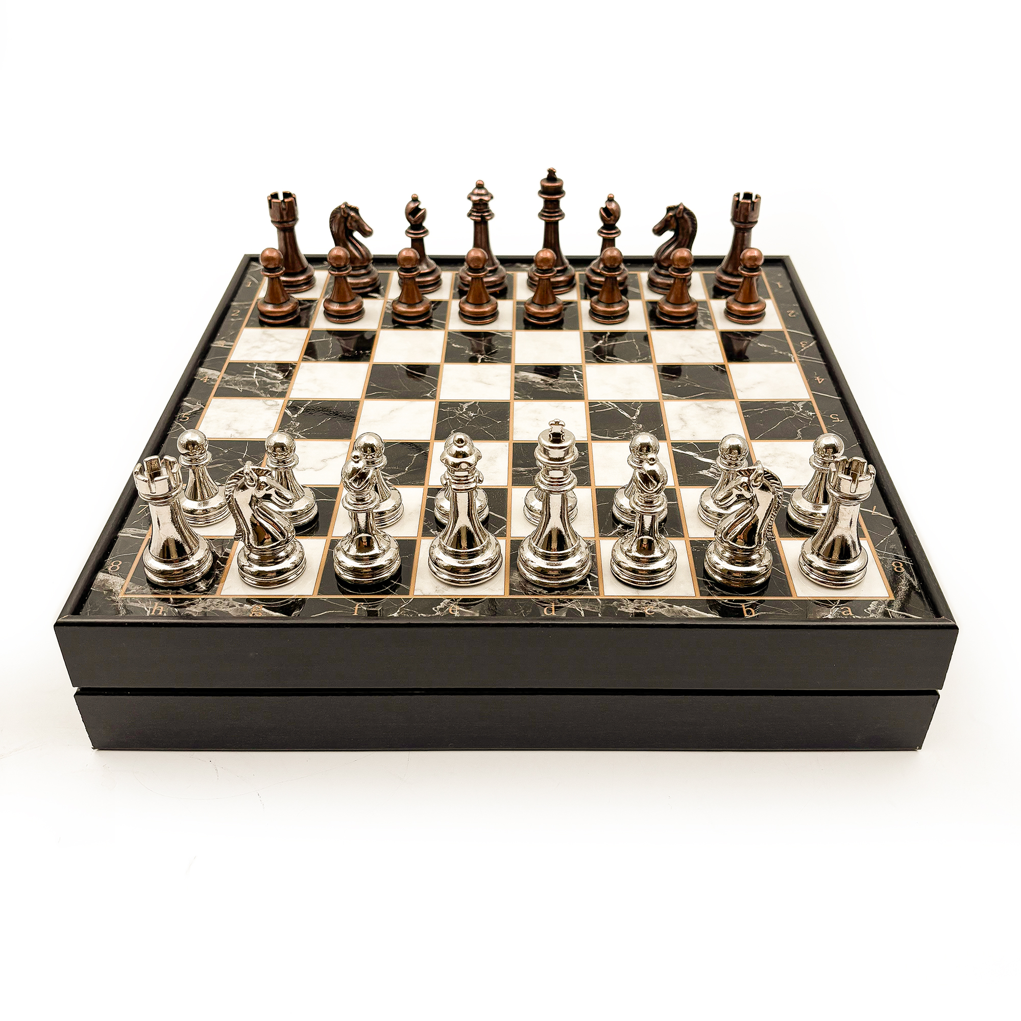 Ahşap Satranç Takımı Bakır Gümüş Metal Taşlı MERKP36B - 5