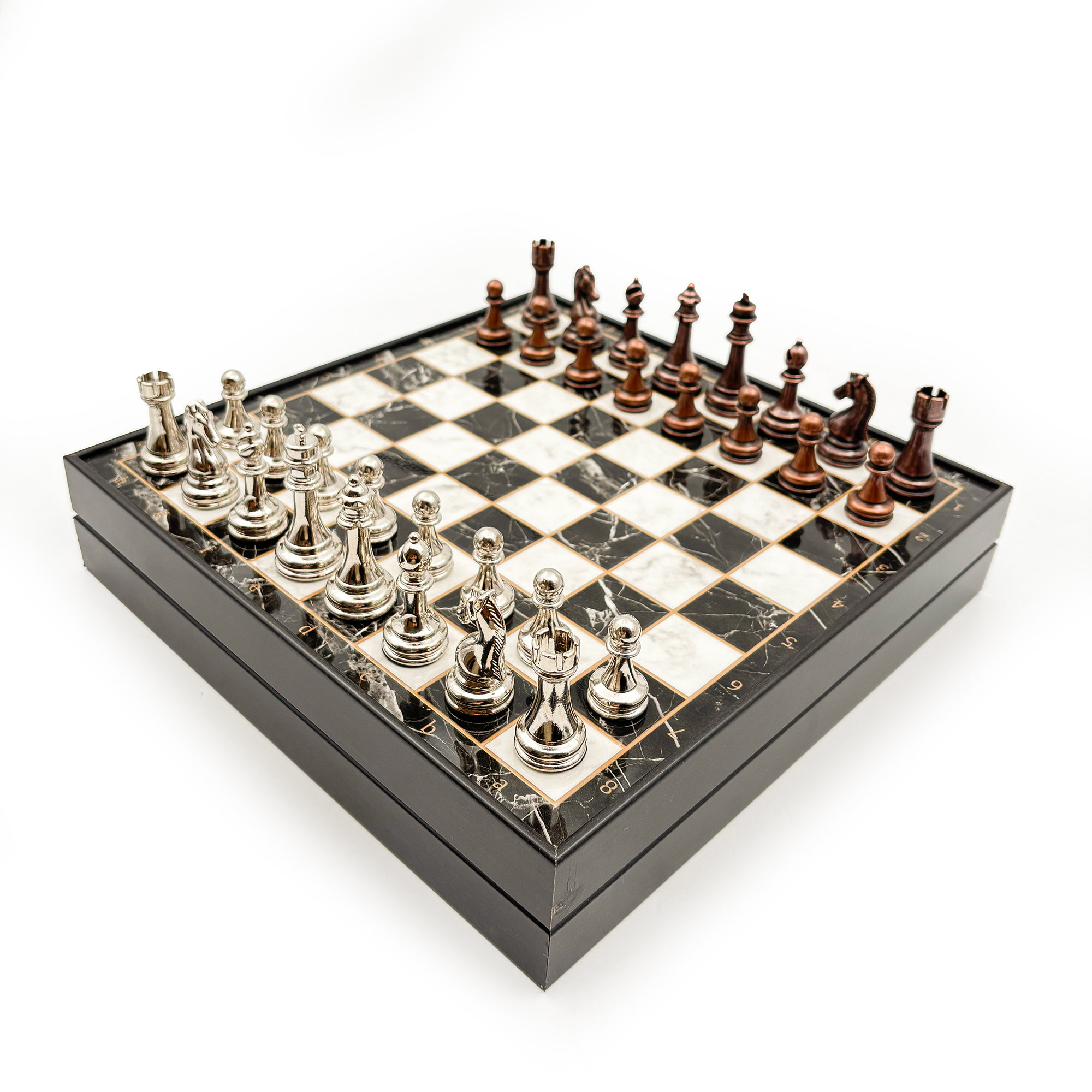 Ahşap Satranç Takımı Bakır Gümüş Metal Taşlı MERKP36B - 10