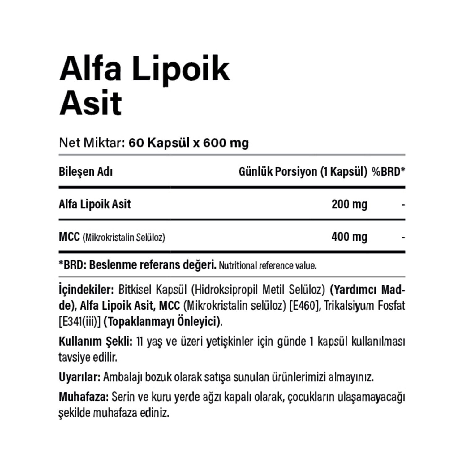 Alpha Lipoic Acid - Alfa Lipoik Asit 200 mg 60 Kapsül - 2