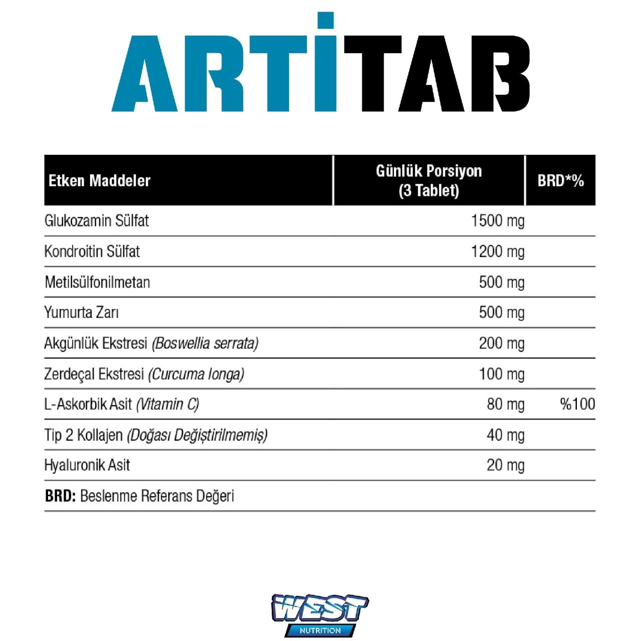 Artitab Glukozamin Sülfat - Kondroitin Sülfat - MSM - Hyaluronik Asit - Tip 2 Kollajen 90 Tablet - 2