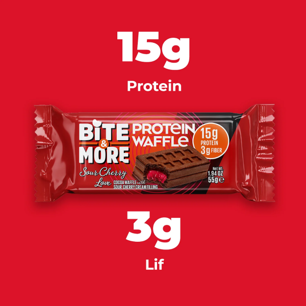 Bite More Proteinli Waffle Kek Vişne Kremalı Kakalolu 55 g  12 Adet - 2