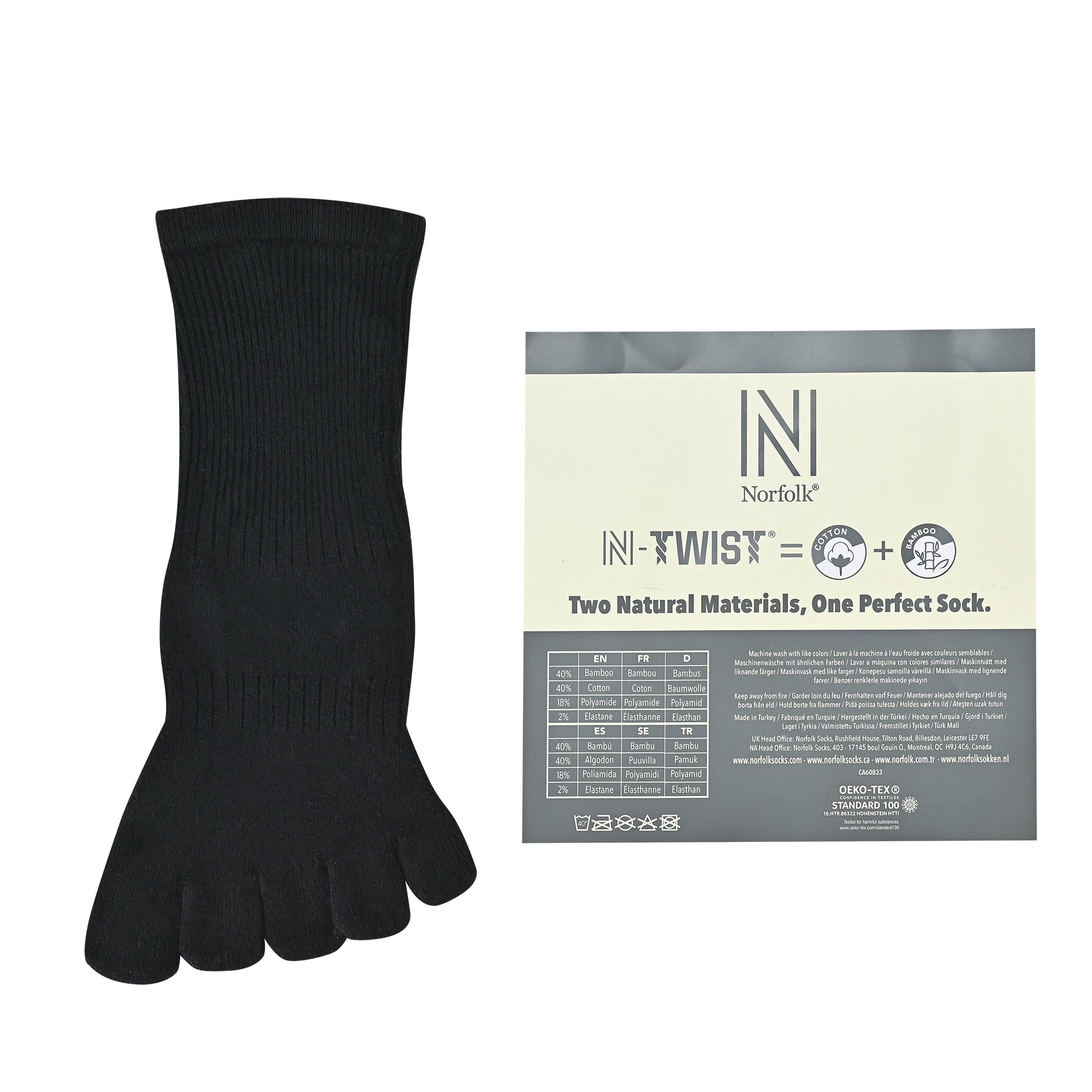 BRIGHTON N-Twist Teknolojili Bambu-Pamuk Bükümlü Parmaklı Çorap 1 Çift - Siyah - 9