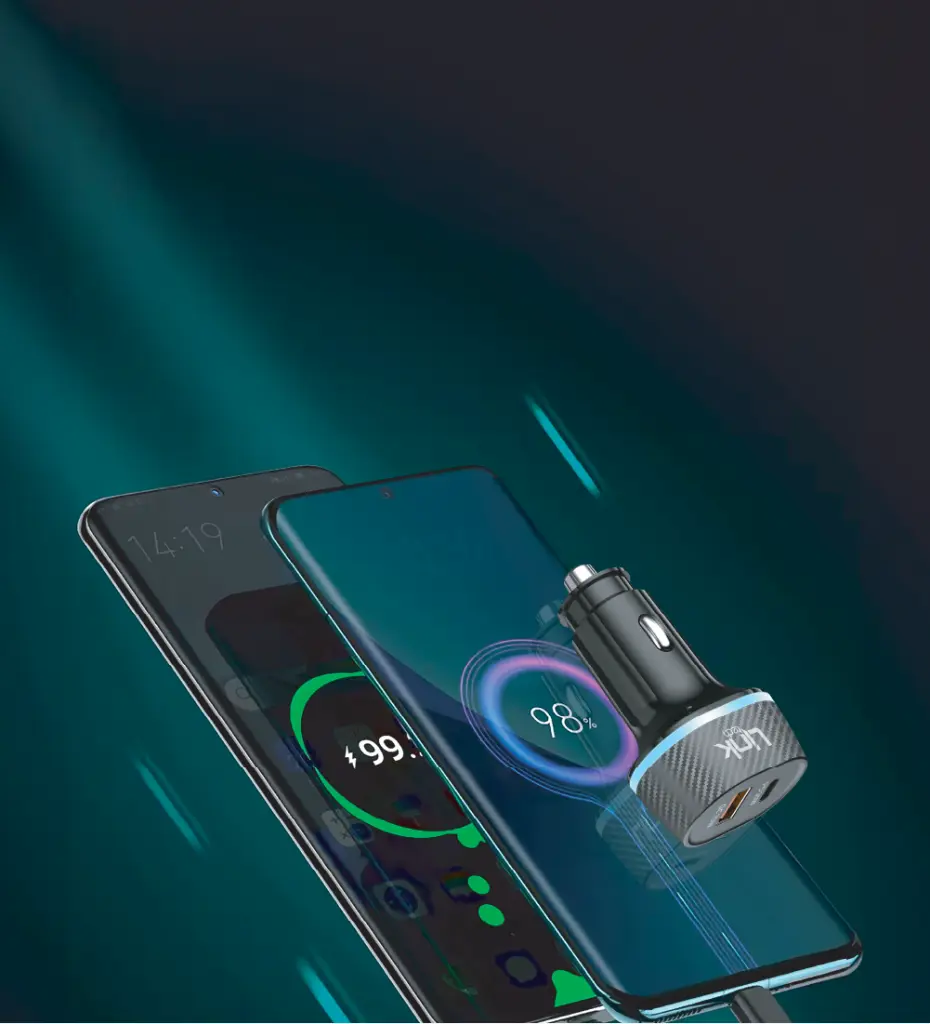 C434 55W Safe Dual PD (30W) & QC (25W) Super Fast Car Charger with Type-C→Type-C Cable - 3
