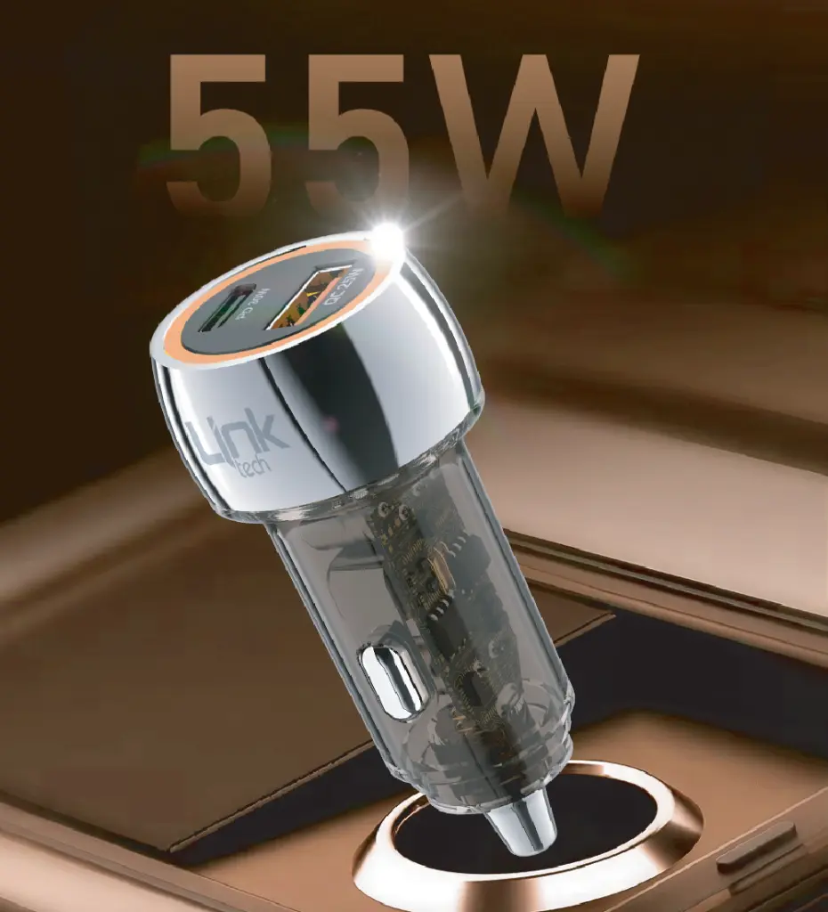 C436 Transparent 55W Dual PD (30W) & QC (25W) Super Fast Car Charger - 4