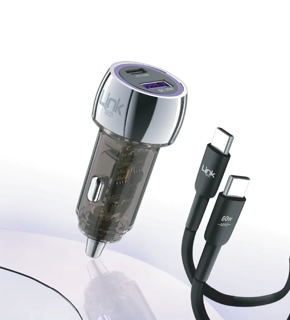C437 Transparent 55W Dual PD (30W) & QC (25W) Super Fast Car Charger with Type-C→Type-C Cable - 2