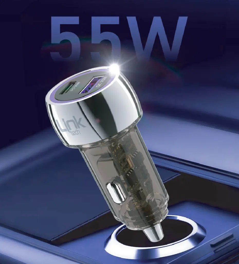 C437 Transparent 55W Dual PD (30W) & QC (25W) Super Fast Car Charger with Type-C→Type-C Cable - 4