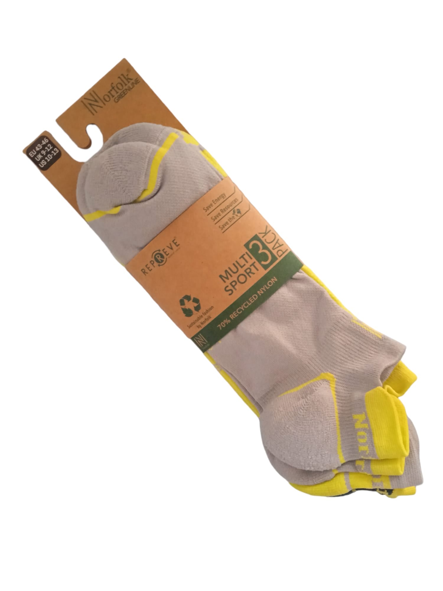 Caretta Çevre Dostu Repreve® Düşük Kesim Koşu ve Yürüyüş Çorabı 3'lü Paket Gri-Sarı-Mavi - 4