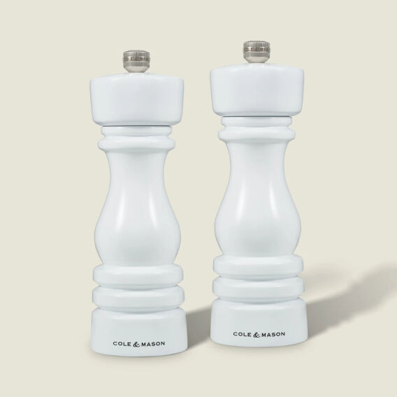 Cole & Mason London Parlak Beyaz Tuz ve Biber Değirmenleri 180mm