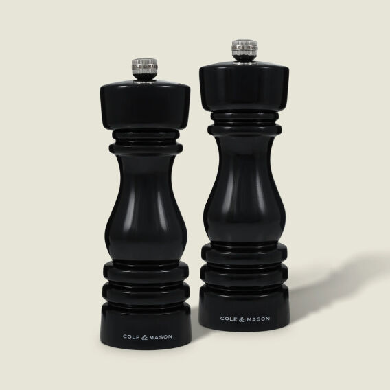 Cole & Mason London Parlak Siyah Tuz ve Biber Değirmenleri 180mm