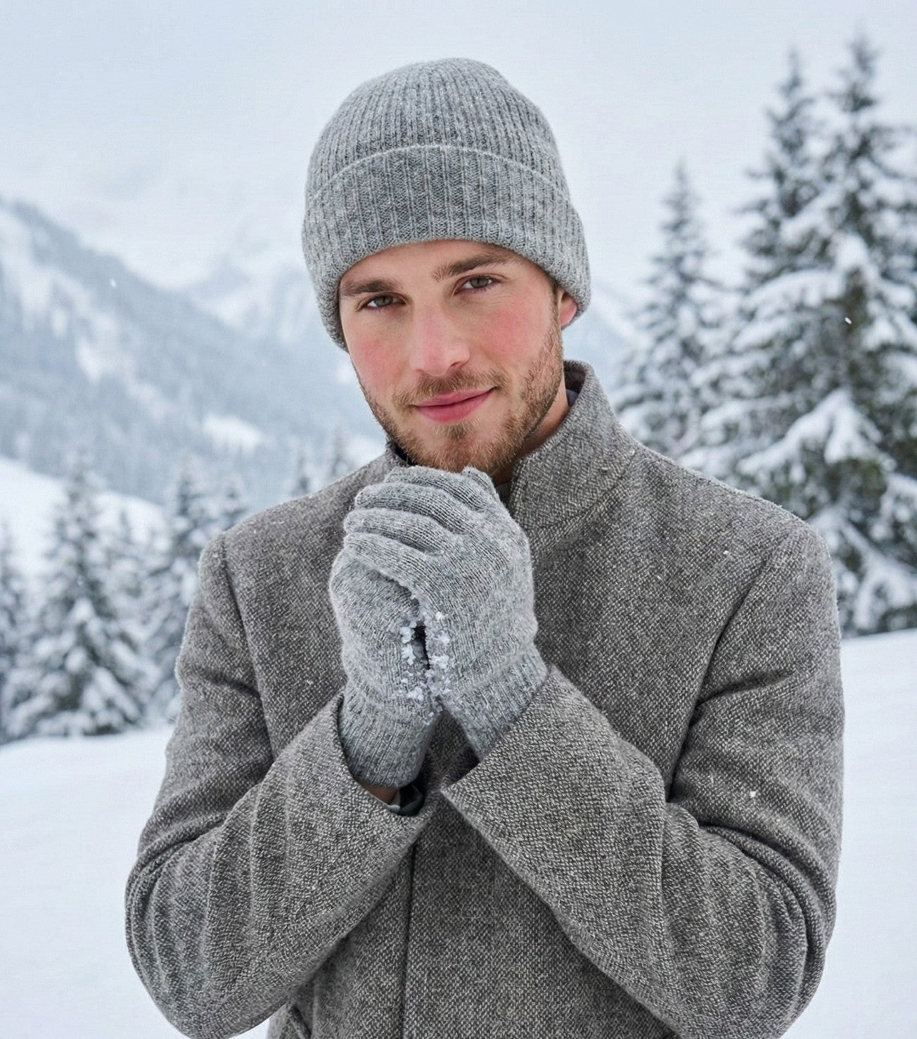 DAPHNE Alpaka Yün Bere ve Eldiven Seti (Gri) - 3