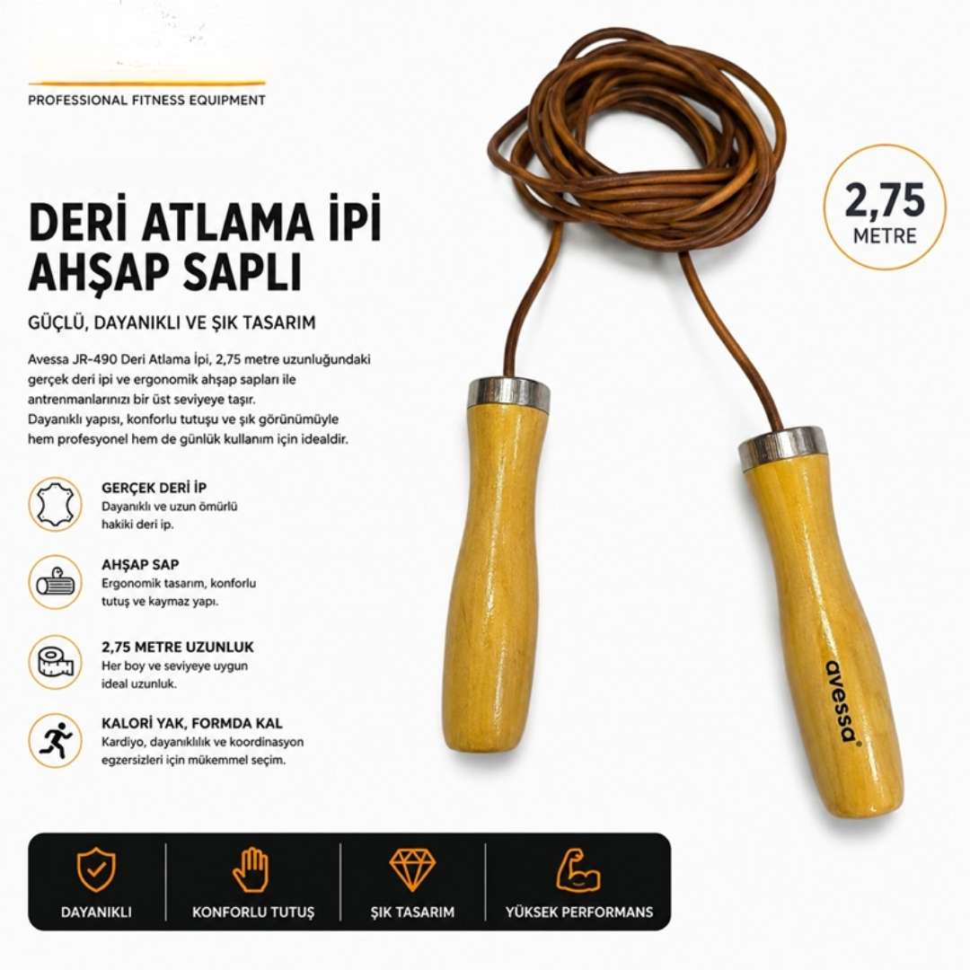 DERİ ATLAMA İPİ AHŞAP SAPLI - 2