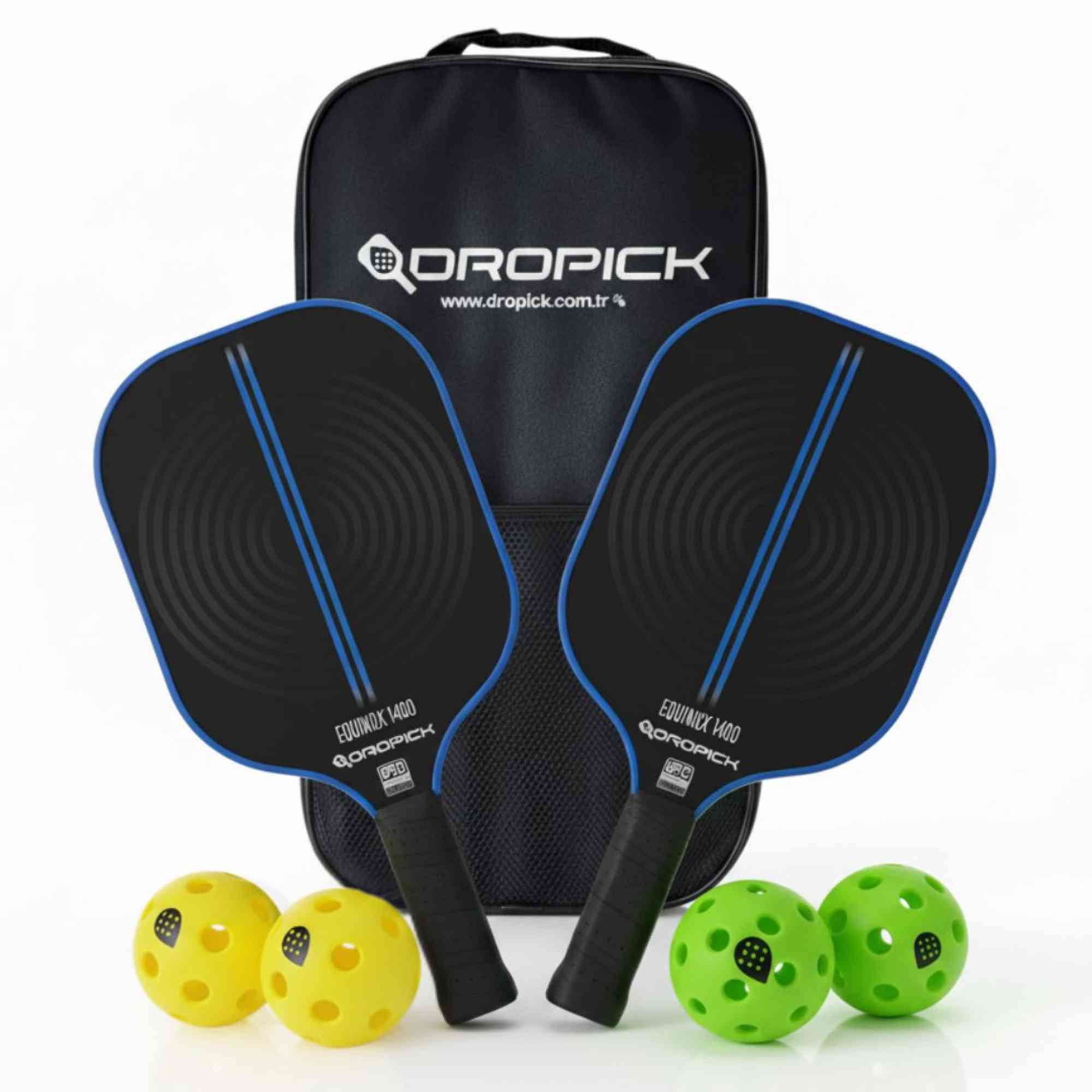 Dropick Equinox 1400 Pickleball Seti – 2 Raket + 4 Top + Taşıma Çantası | Pickleball Orta Seviye Oyuncular için