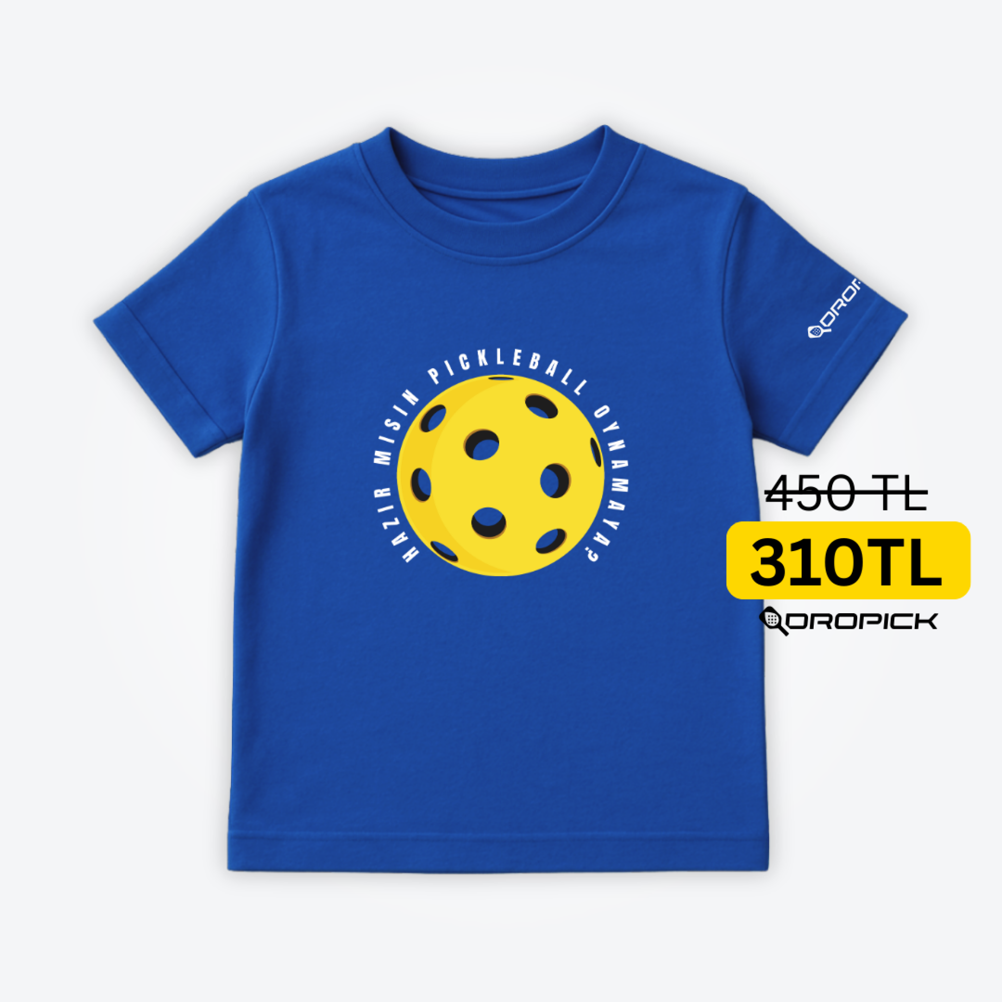 Dropick "Hazır Mısın Dev Pickleball Topu" Unisex Saks Mavi Pickleball Tişört - Çocuk