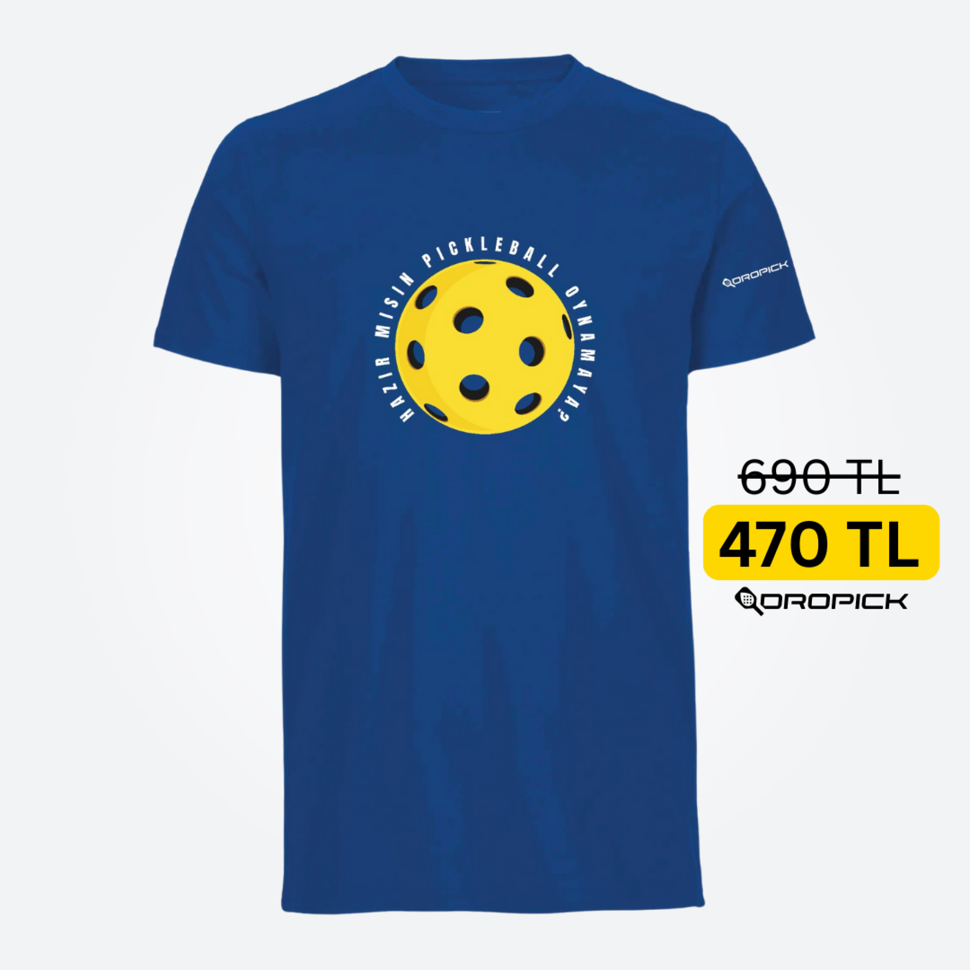 Dropick "Hazır Mısın Dev Pickleball Topu" Unisex Saks Mavi Pickleball Tişört - Yetişkin