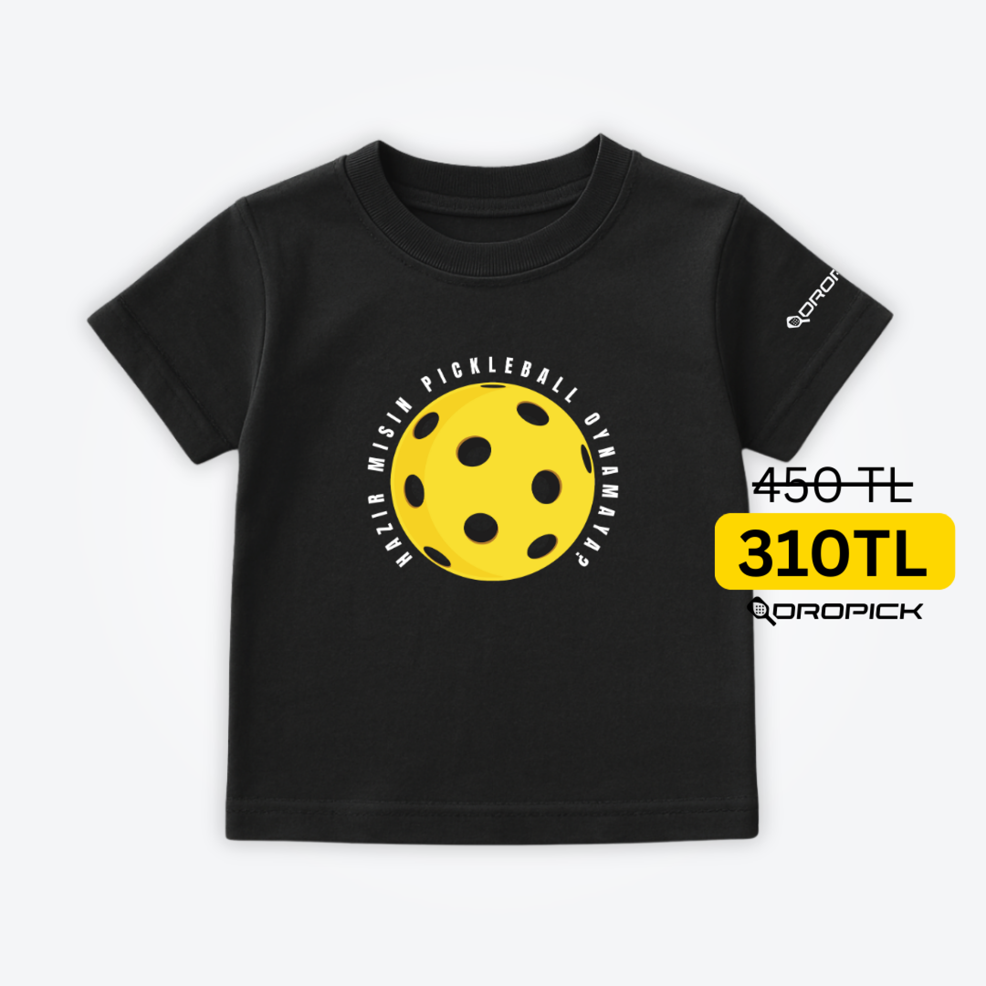 Dropick "Hazır Mısın Dev Pickleball Topu" Unisex Siyah Pickleball Tişört - Çocuk