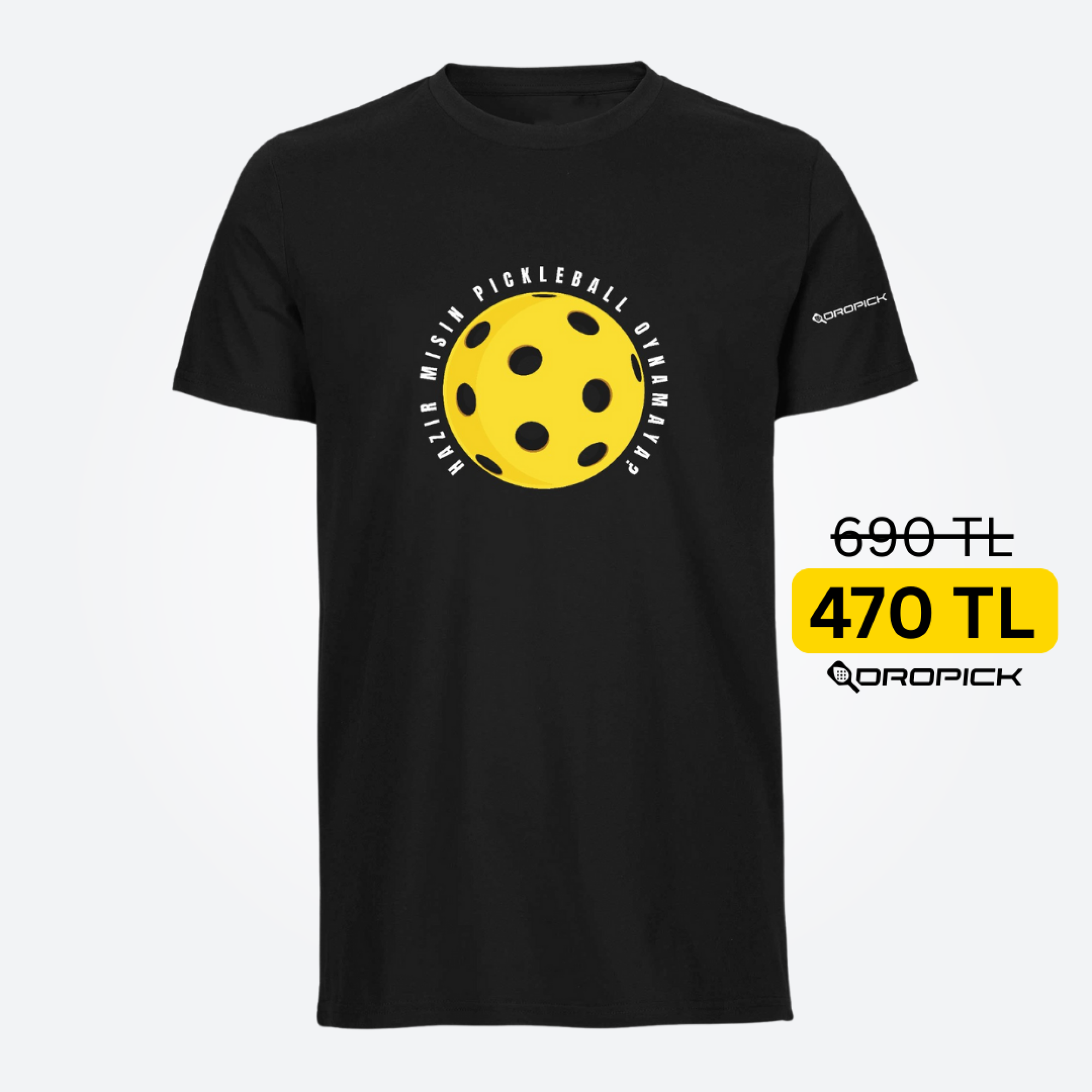 Dropick "Hazır Mısın Dev Pickleball Topu" Unisex Siyah Pickleball Tişört - Yetişkin
