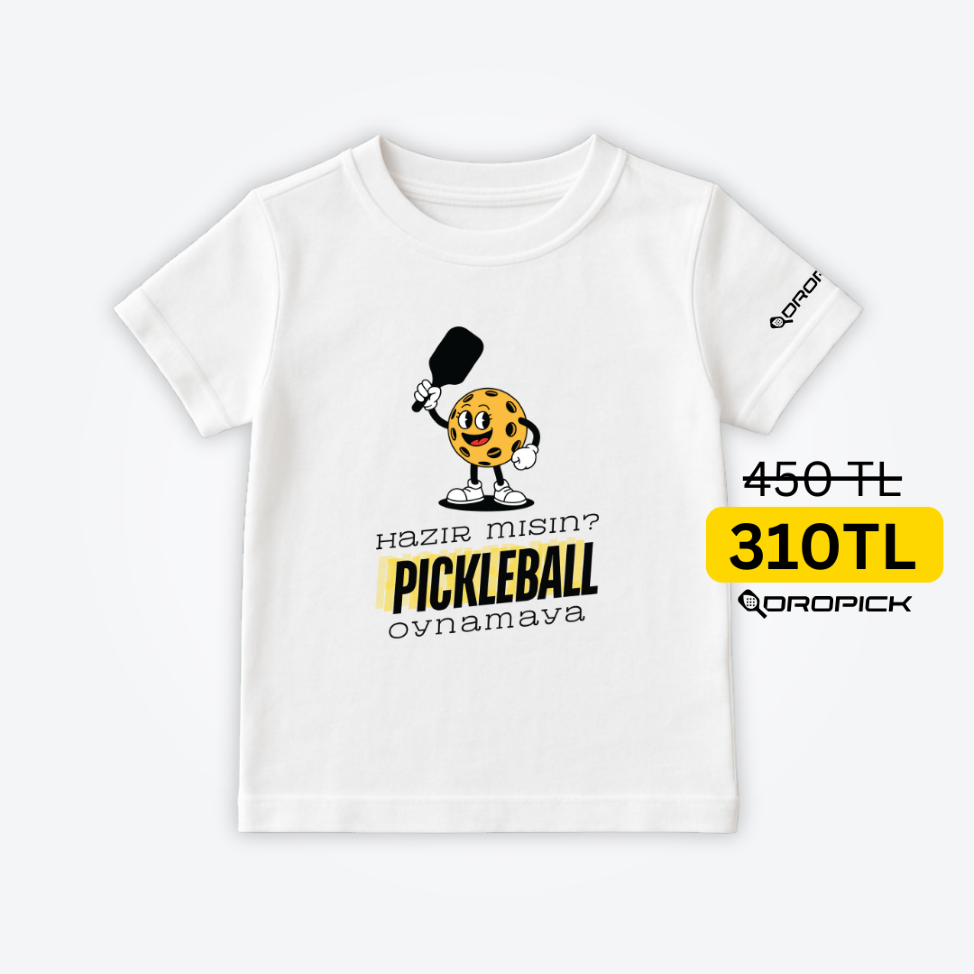 Dropick "Hazır Mısın Pickleball Oynamaya?" Unisex Beyaz Pickleball Tişört - Çocuk