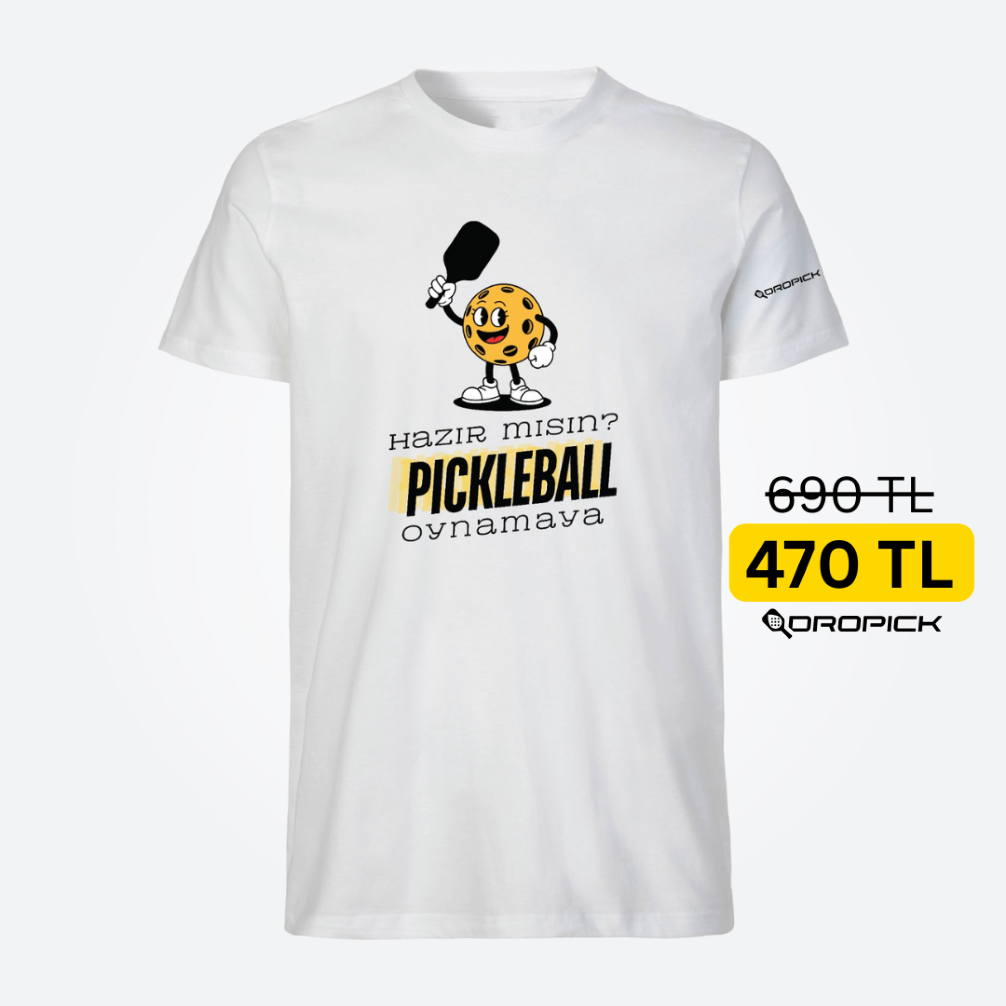 Dropick "Hazır Mısın Pickleball Oynamaya?" Unisex Beyaz Pickleball Tişört - Yetişkin