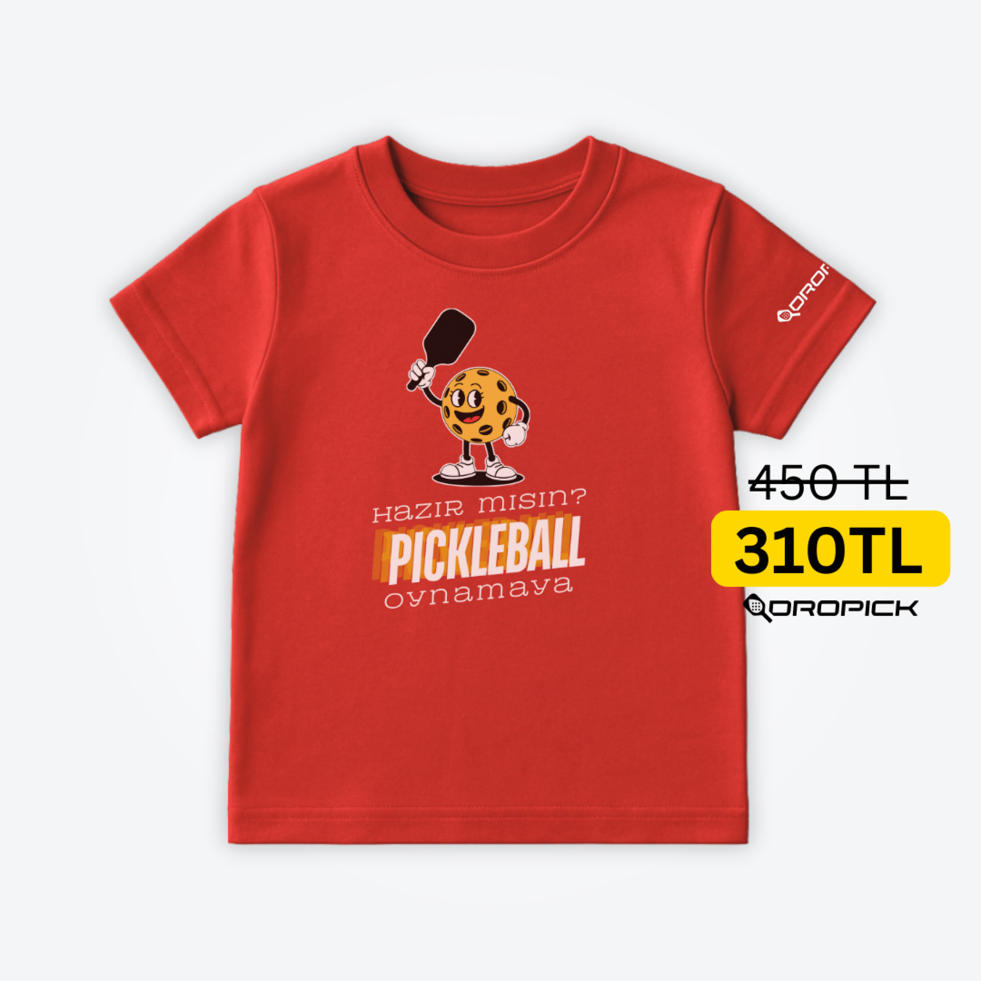Dropick "Hazır Mısın Pickleball Oynamaya?" Unisex Kırmızı Pickleball Tişört - Çocuk
