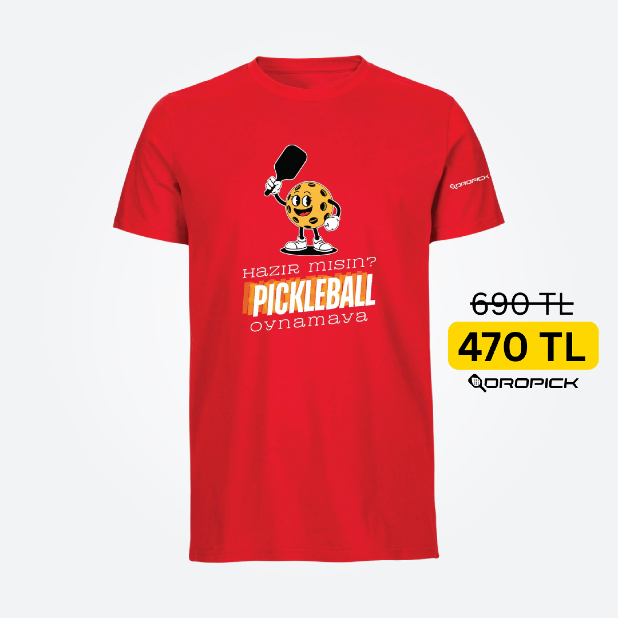 Dropick "Hazır Mısın Pickleball Oynamaya?" Unisex Kırmızı Pickleball Tişört - Yetişkin